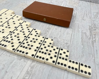 Vintage Domino set in Case, Double Six, Family Game night, Gift for Him