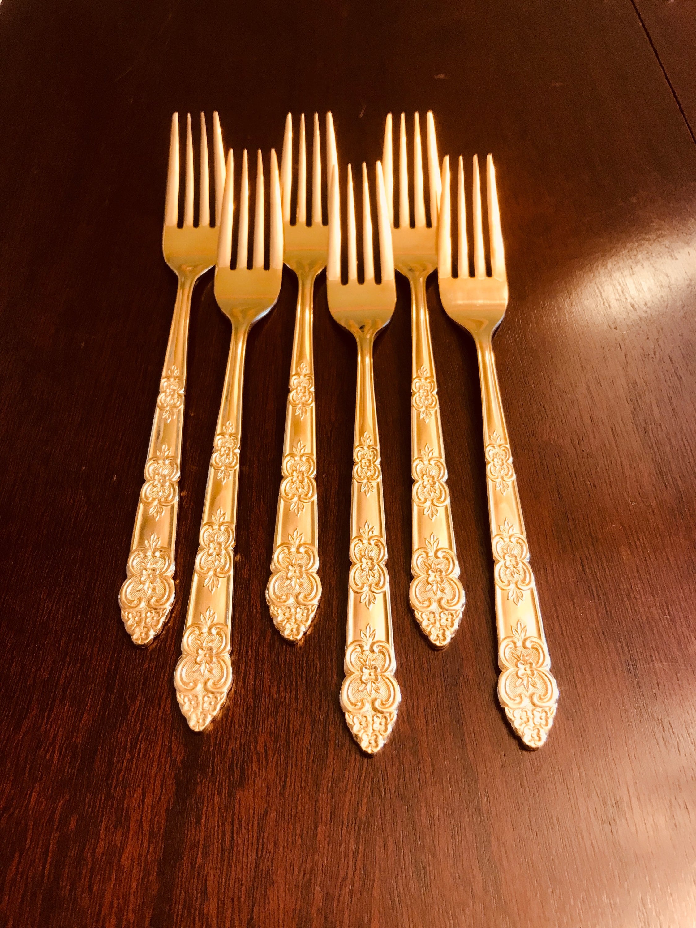 Vintage Golden Flatware, Gold Electroplate floral Flatware by Stanley