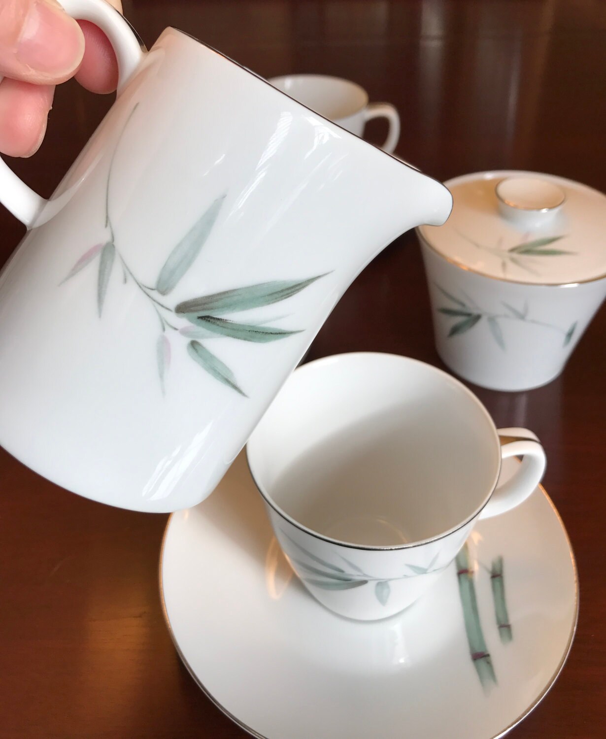 Vintage Tea Set Sango Bamboo Fine China, MidCentury Asian Fine China
