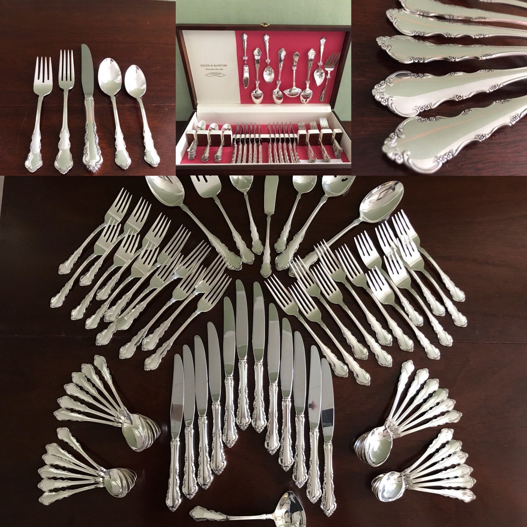 Vintage Reed & Barton Dresden Rose Silverware Set: 12-place