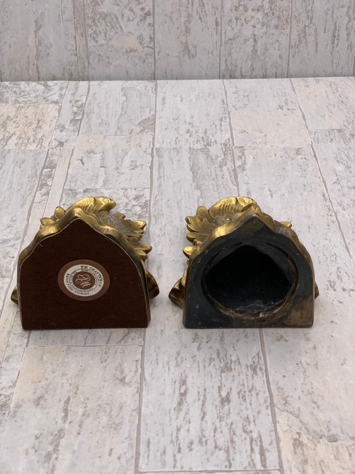 Vintage Gold Bookends, PM craftsman Hollywood Regency Gold Gilt