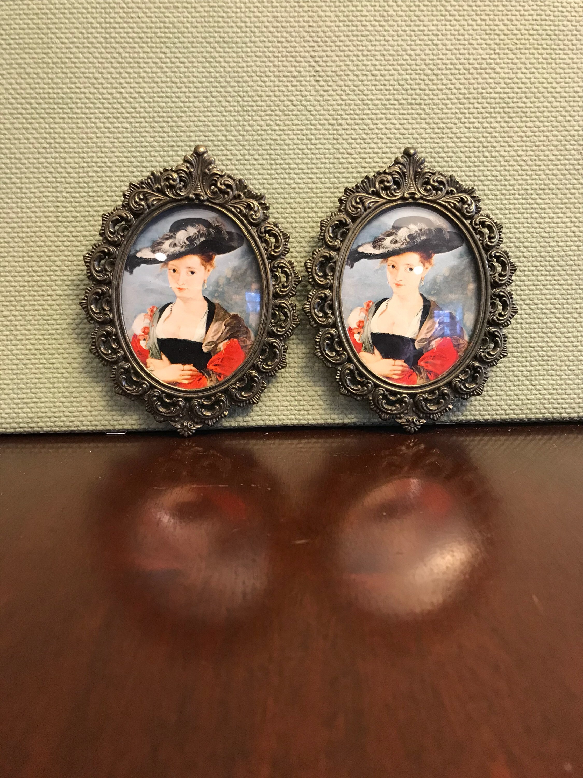 Vintage wall frames, Ornate Italian metal Frames, convex glass