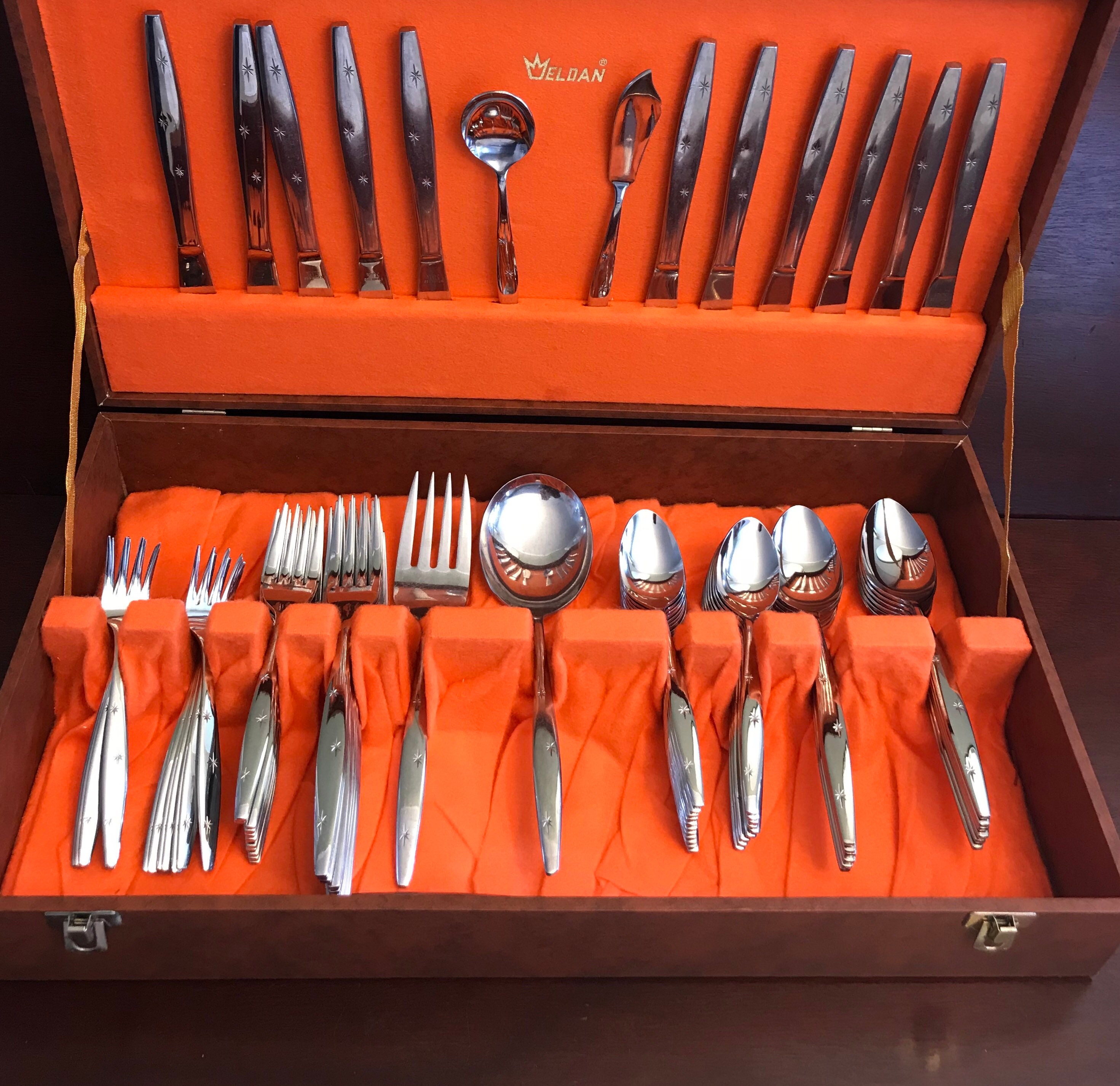 Atomic Star Flatware, Three Star Eldan Stainless Flatware, Mid Cenury