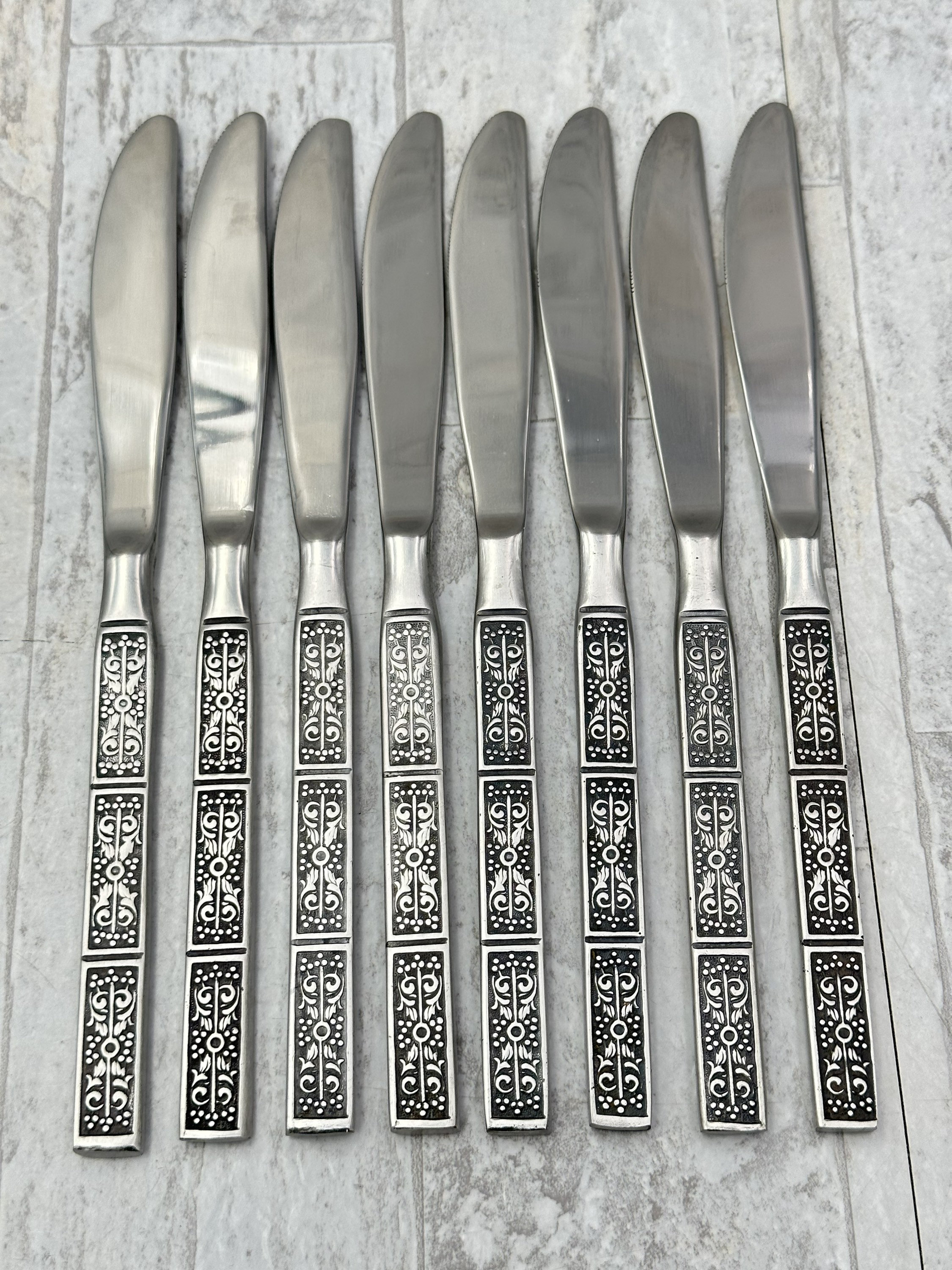 Vintage Flatware Set, MCM Orleans Geometric Stainless Silverware Set 