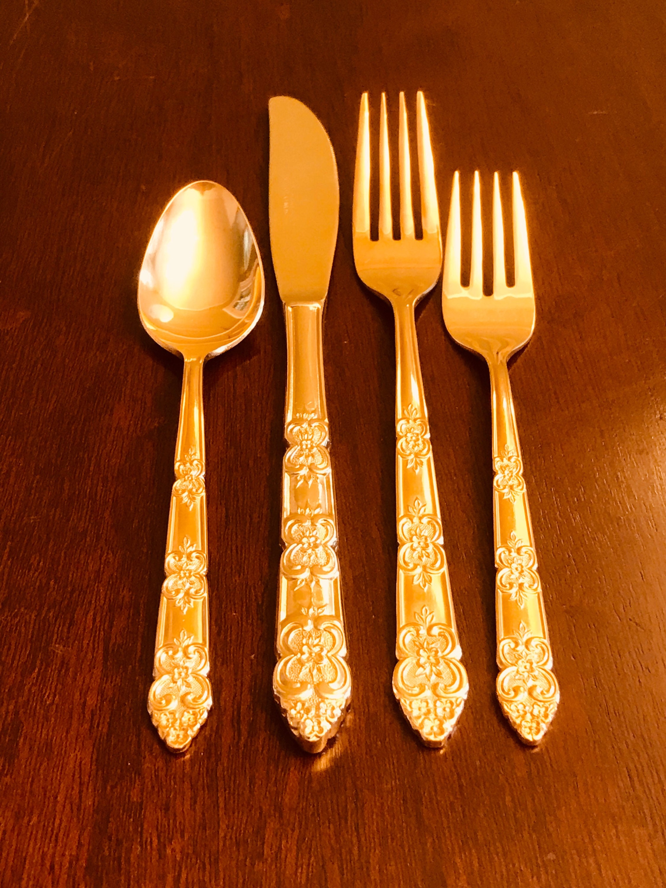 Vintage Golden Flatware, Gold Electroplate floral Flatware by Stanley
