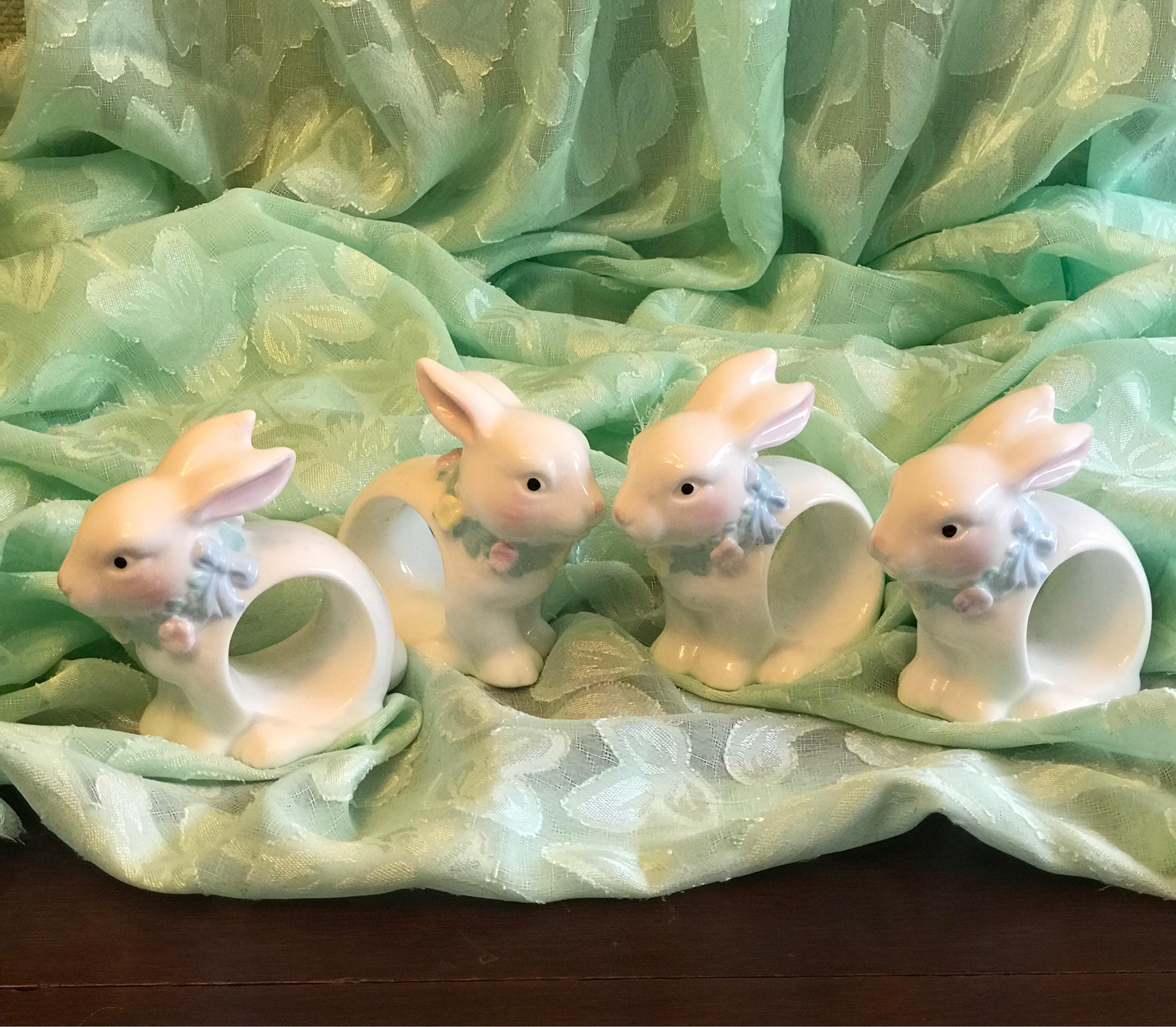 Porcelain Bunny Napkin Rings, Figural Bunny Napkin Rings, 4 piece