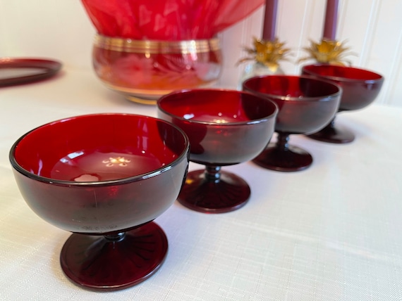 Sherbet cups Monarch Royal Ruby Glass Parfait, Anchor Hocking Dishes, 4 Piece set