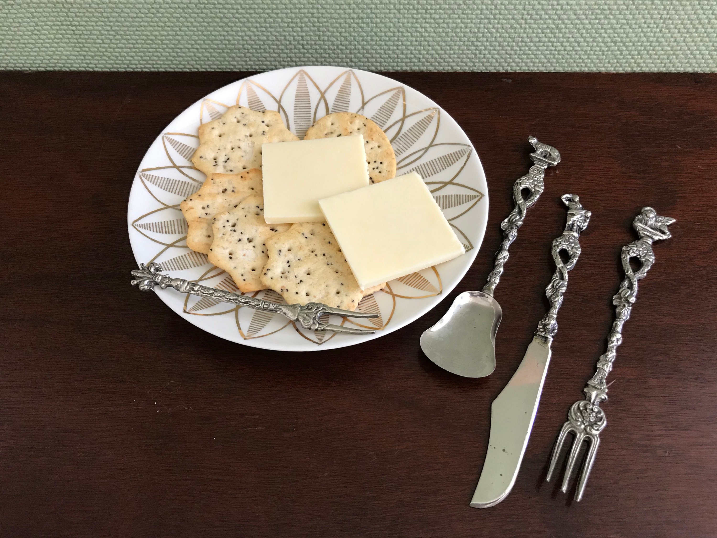 Vintage Italian appetizer Serving Set, Roman design, cocktail Set, Silver plated, Unique Hostess