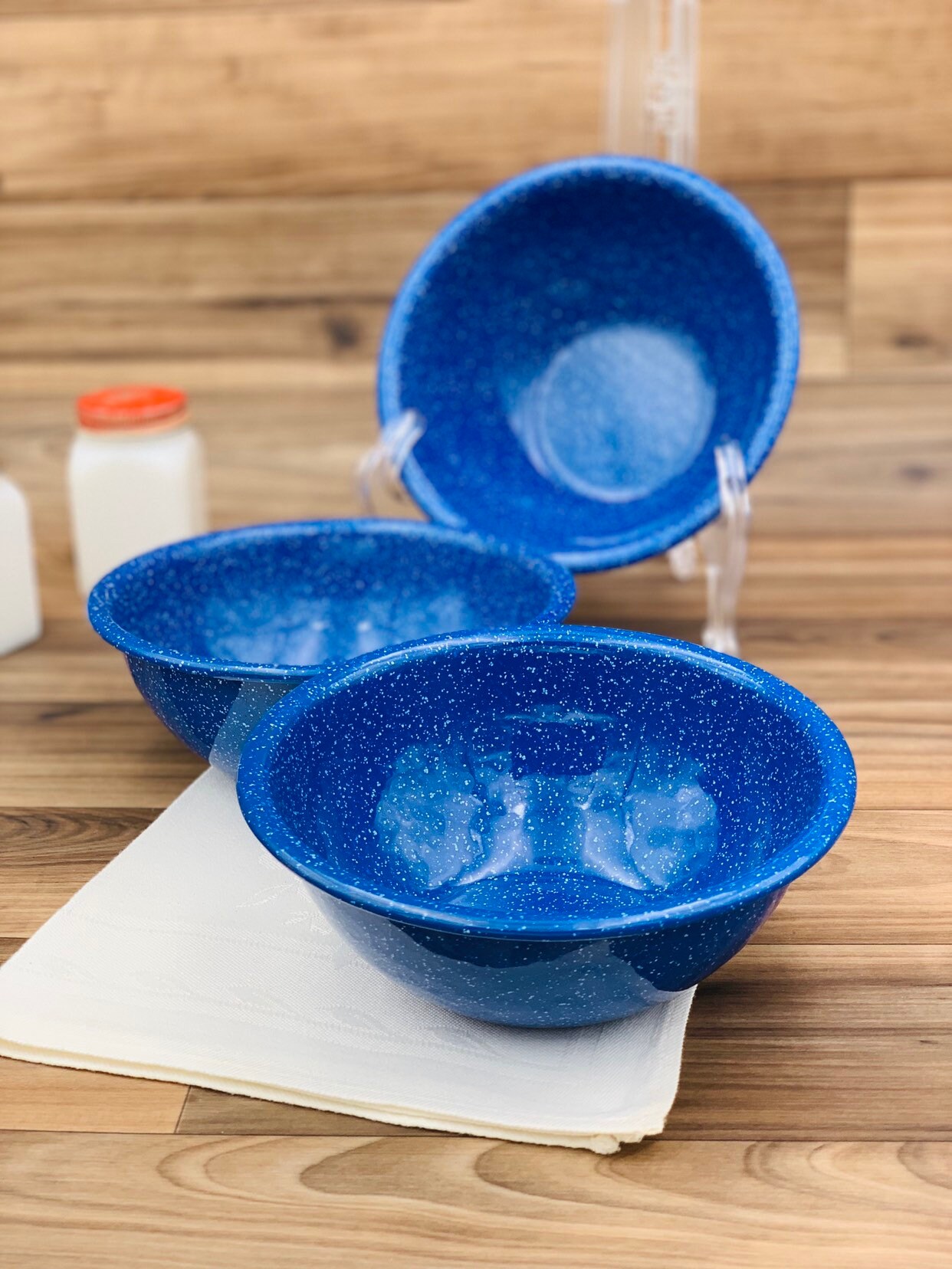 Vintage Graniteware Bowl set, 3 Enamelware Bowls, cabin dishes, Glamping, Camping dishes