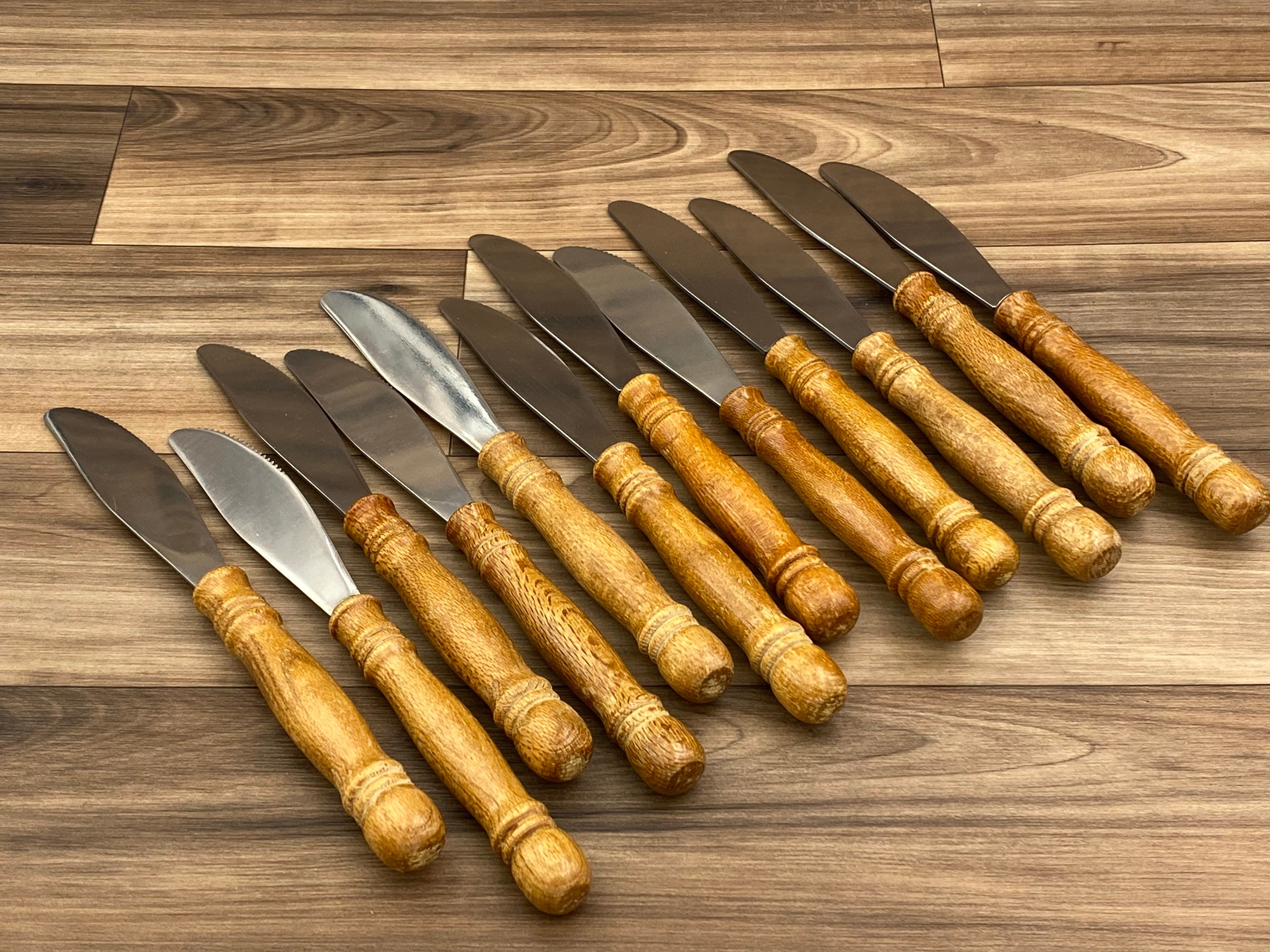 Vintage Wood Handled Flatware set, service for 12, Colonial Style