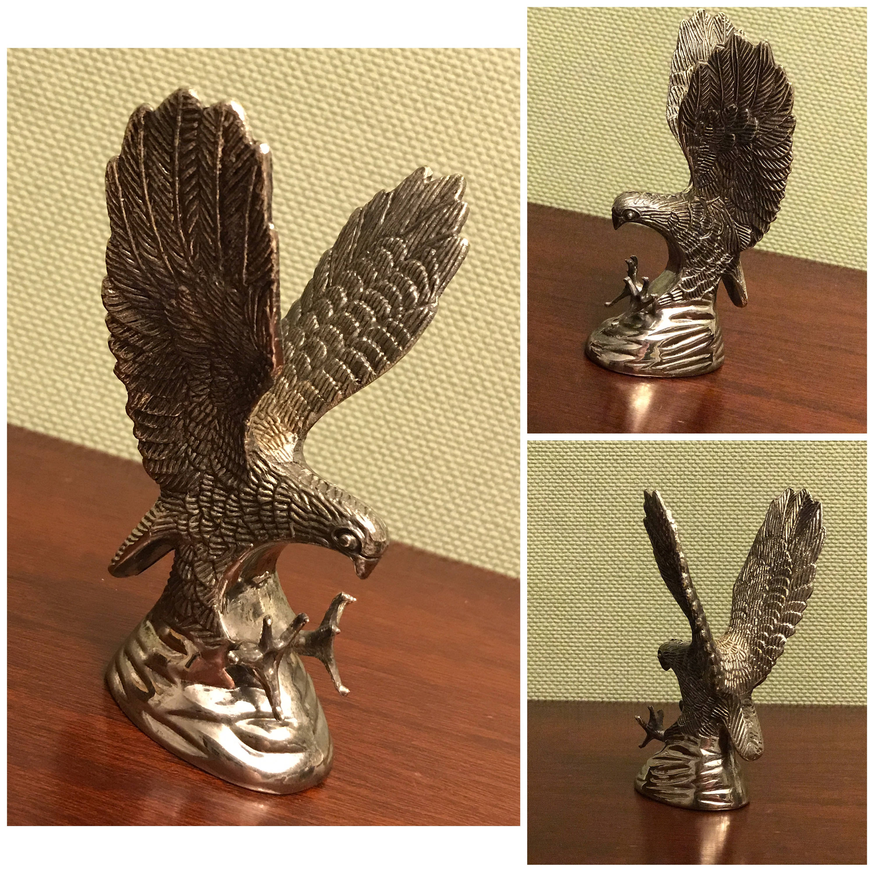 Vintage Eagle Figurine, Silver Plated Eagle in flight, Eagle