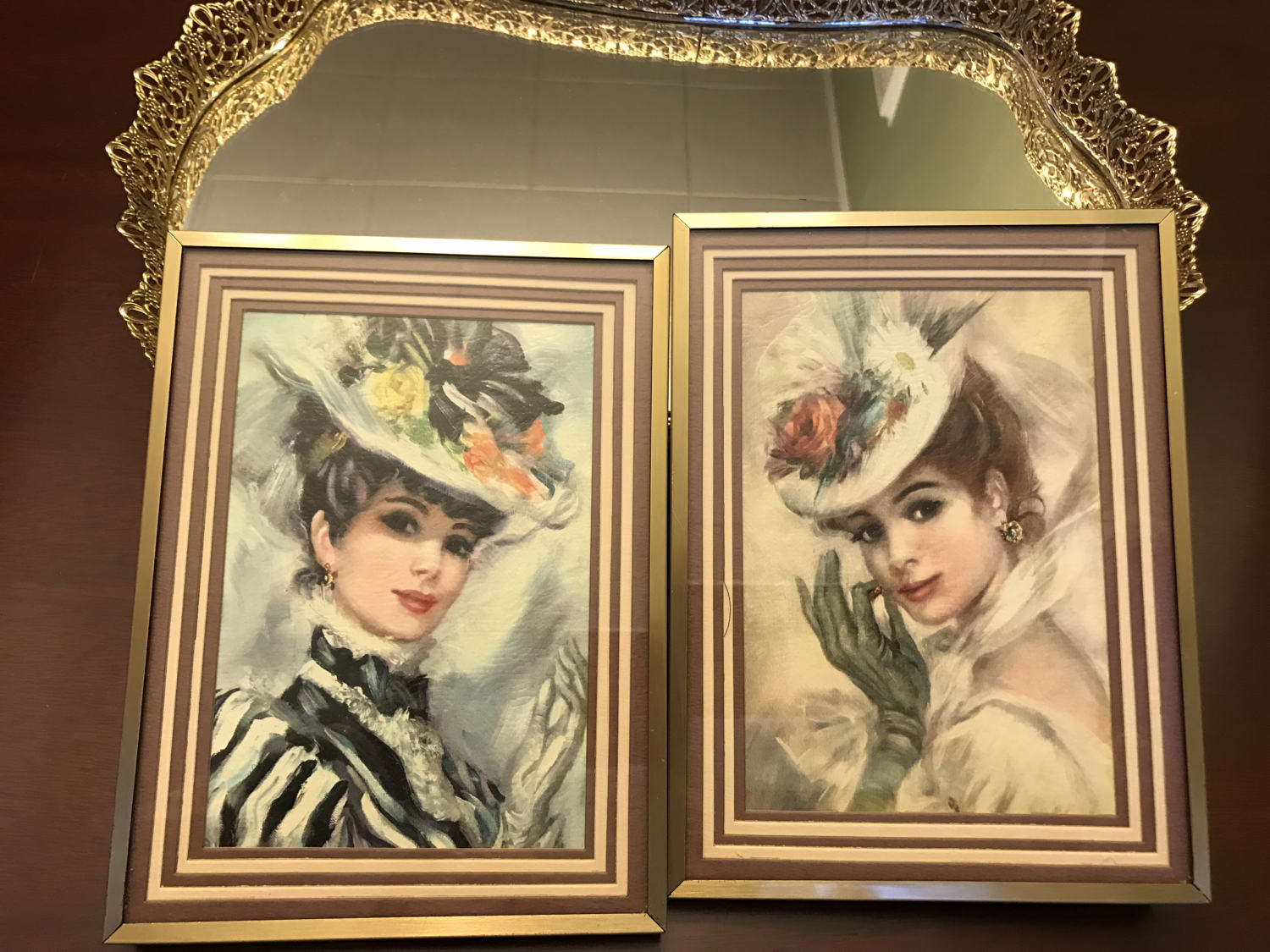 Victorian Lady Lithographs, Canvas style Framed and matted Lithographs