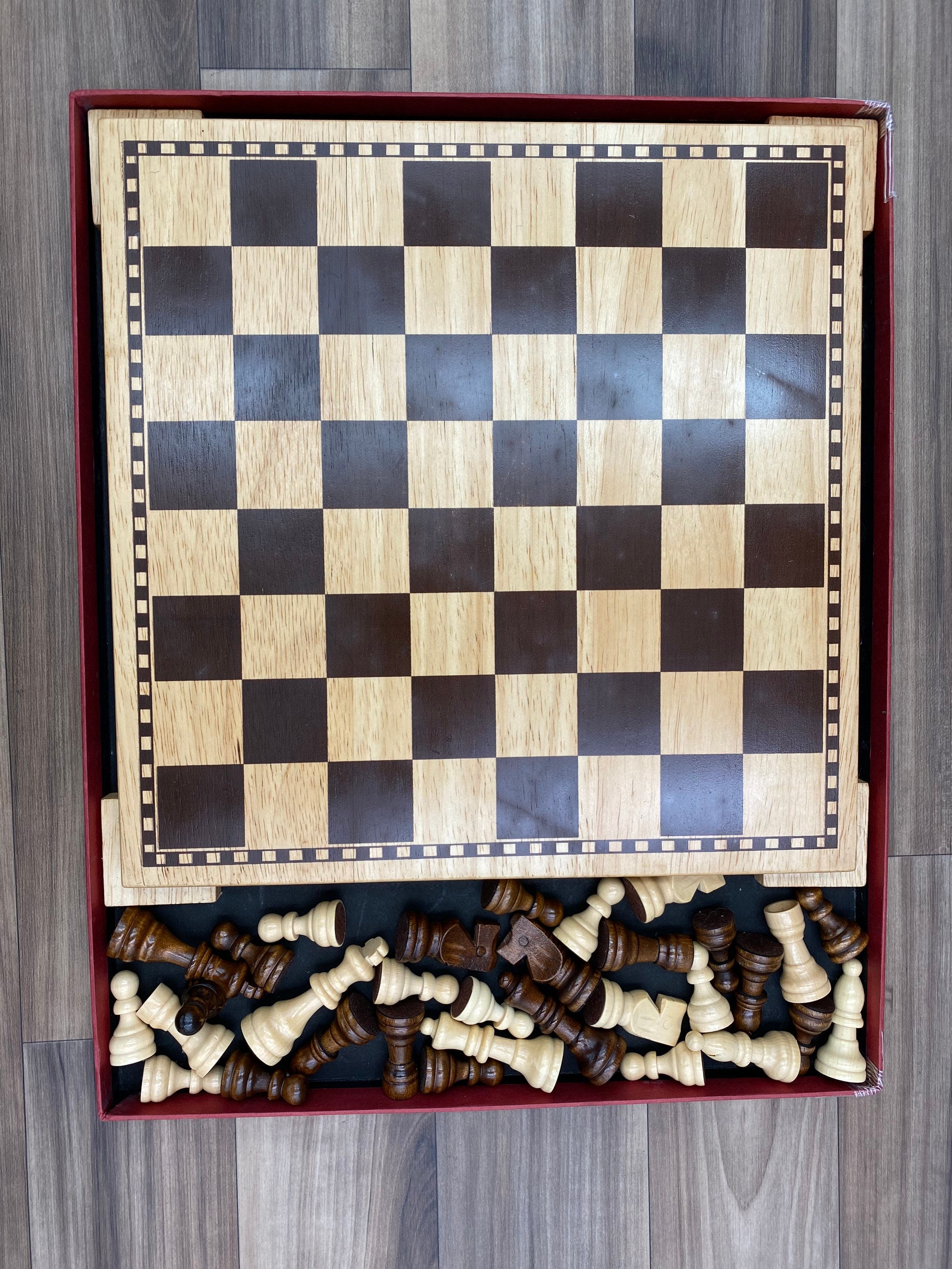 Vintage Wood Chess Set with wood chess board, Game night, Cardinal