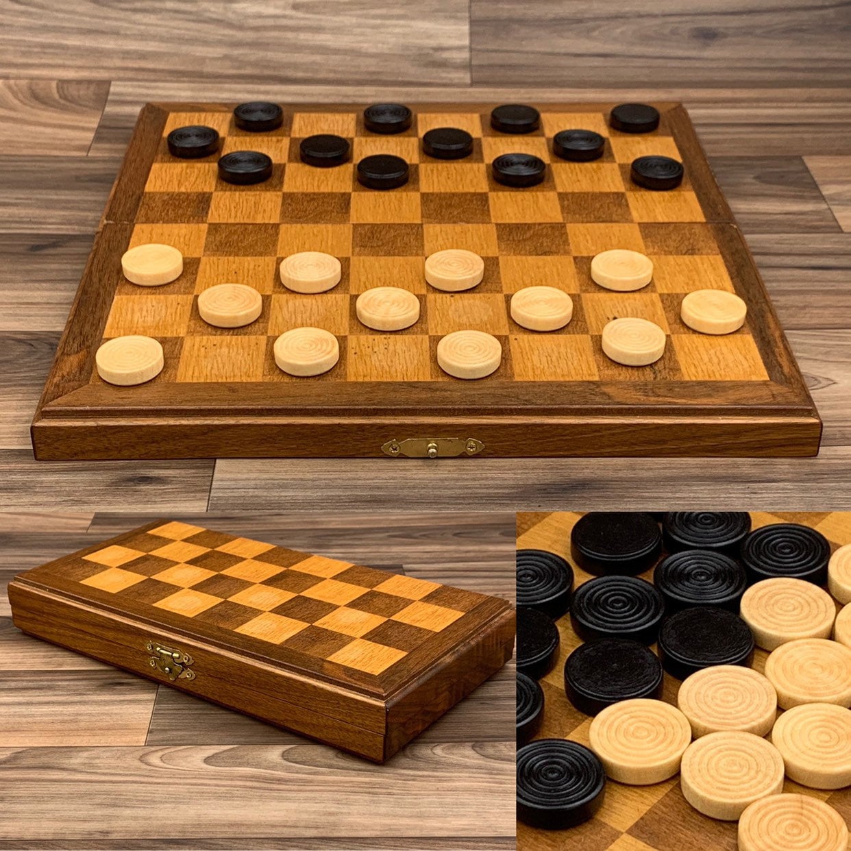 Vintage Wood Checkers Set with Folding wooden Checkers Board Draughts Vintage Wood Checkers Set with Folding wooden Checkers Board Draughts