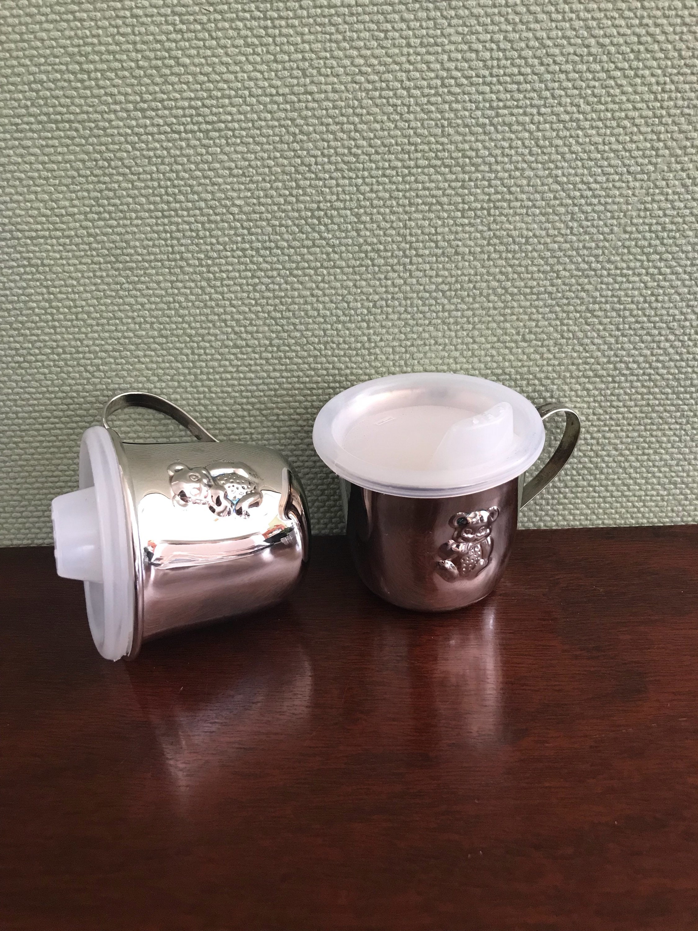 Silver Plated Baby Sippy Cup, Teddy Bear Silver Cup, Babys First Cup