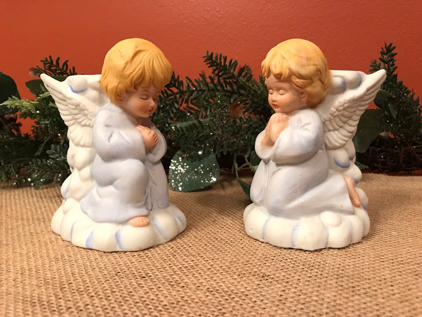 Vintage Angel Cherub Candlestick Holders, porcelain Angel candlestick