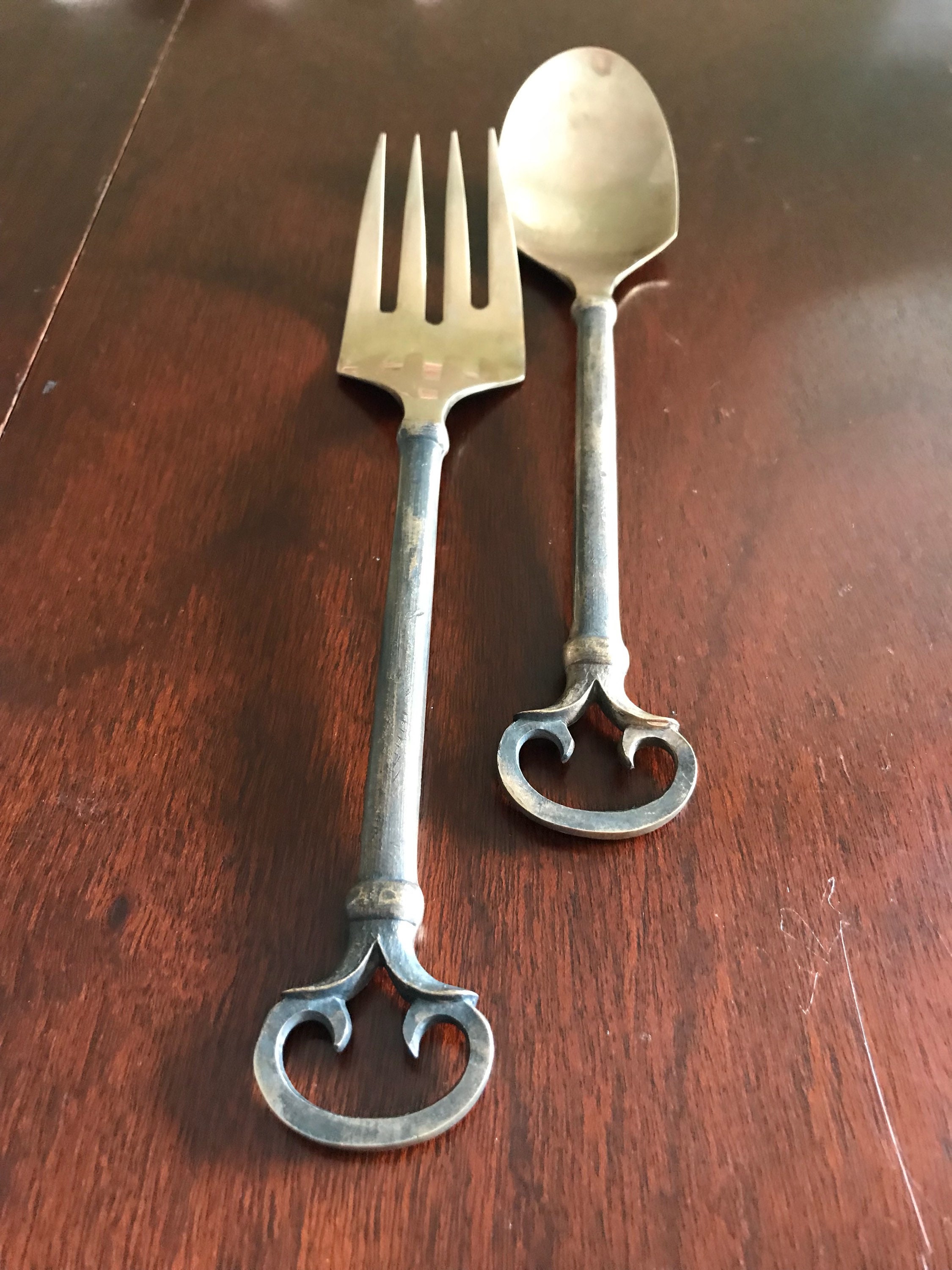 Pottery Barn Keys Serving set, Bronze fork and spoon Flatware serving