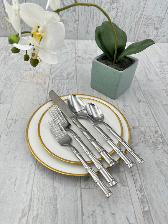 Vintage Stainless Flatware set, Bamboo Pattern, service for 8