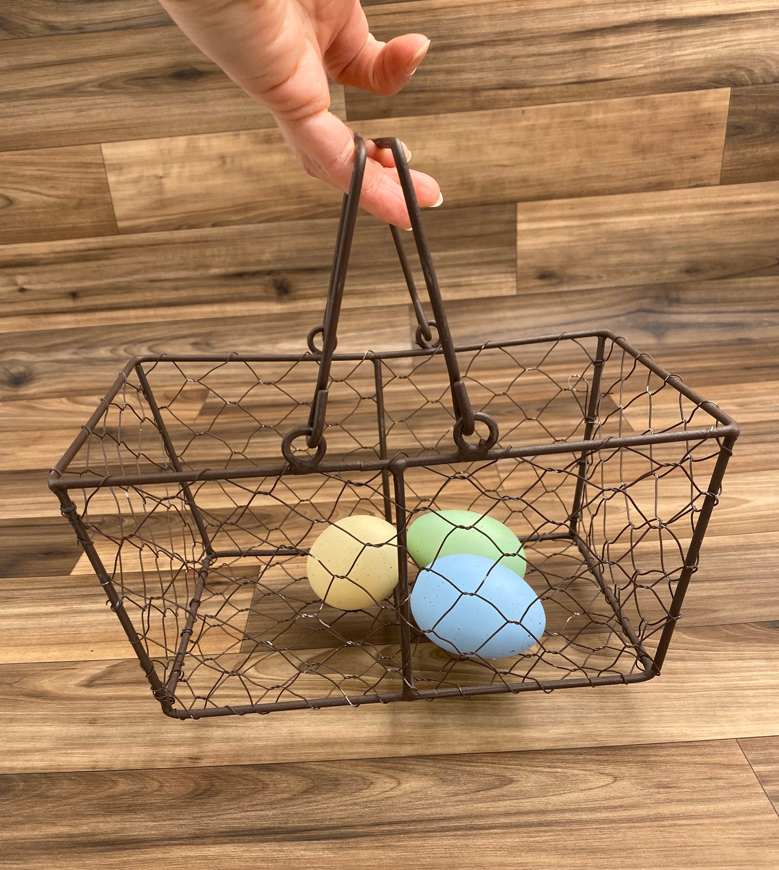 Vintage Wire Basket with handles, Chicken Wire Egg basket, Rustic