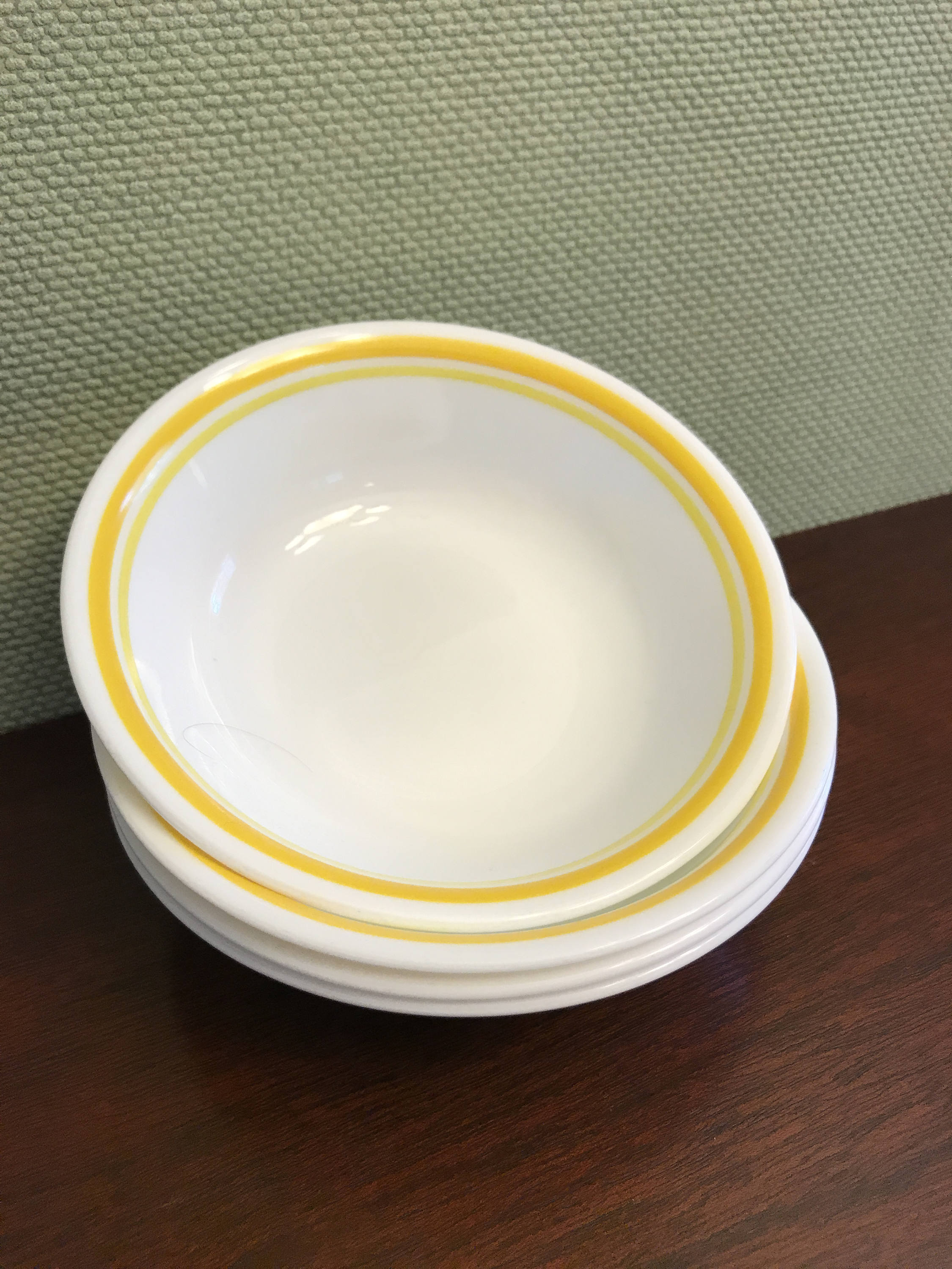 Corelle Citrus Dinnerware, Corelle Citrus Dessrt fruit Bowl, 4 piece Set, Yellow striped Corelle 