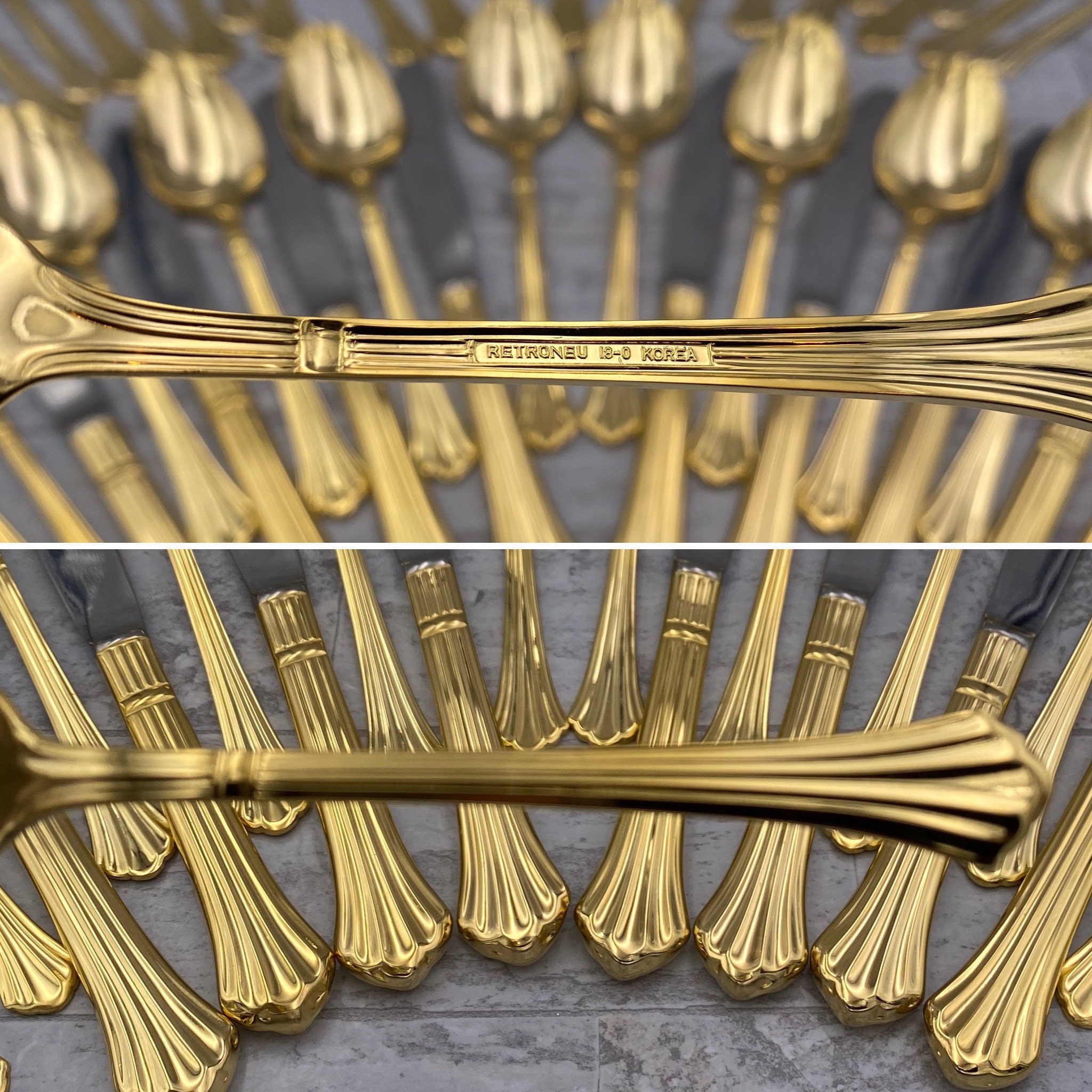 Vintage Flatware set, Retroneu Century Gold, Gold plated Stainless