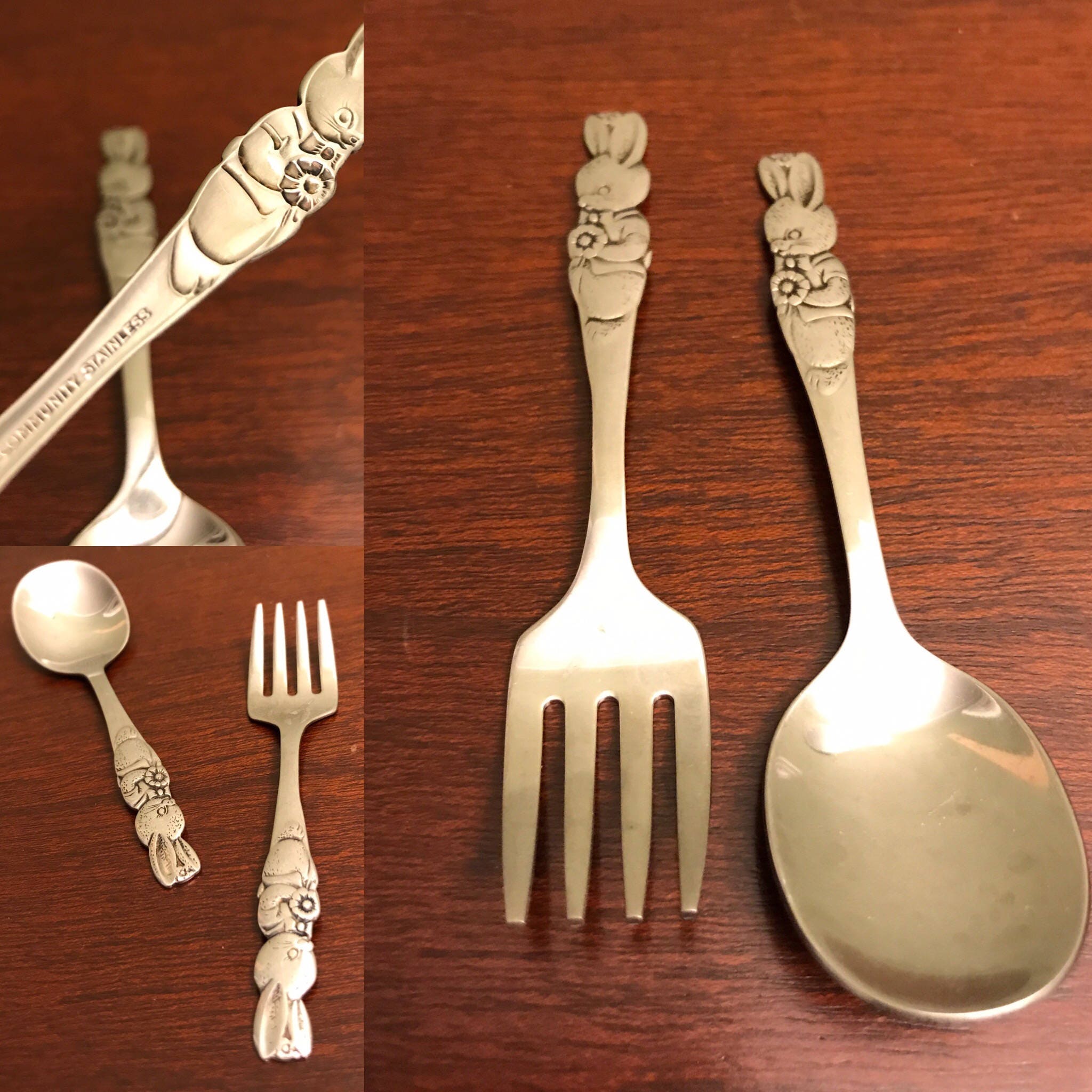 Peter Rabbit Baby spoon and fork set, Oneida Community Bunny set
