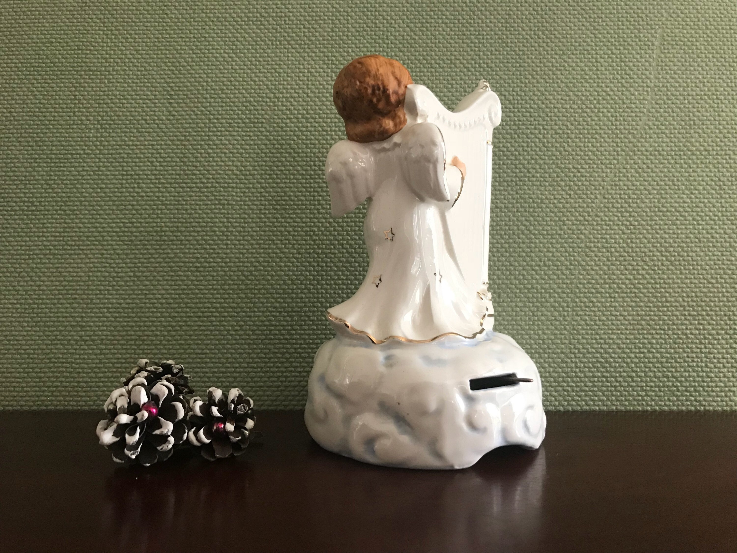 Vintage Christmas Angel Music Box, White Christmas Musical Porcelain