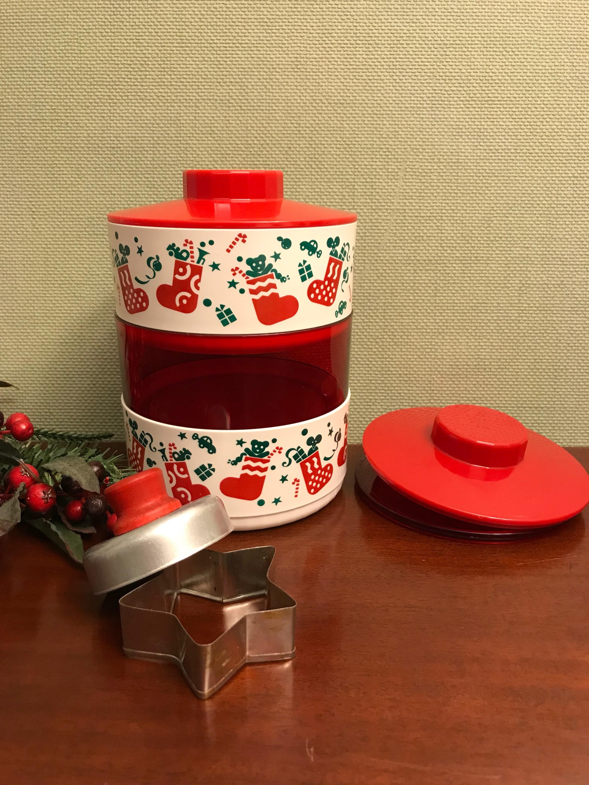 Vintage Tupperware Christmas Canisters, 3 Stacking Cookie containers