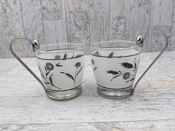 Mid Century Modern Mugs, wildflower pattern Drinkware, Vintage Libbey Glasses, Set of 2, Vintage Drinkware, Gifts for Her, Hostess gift