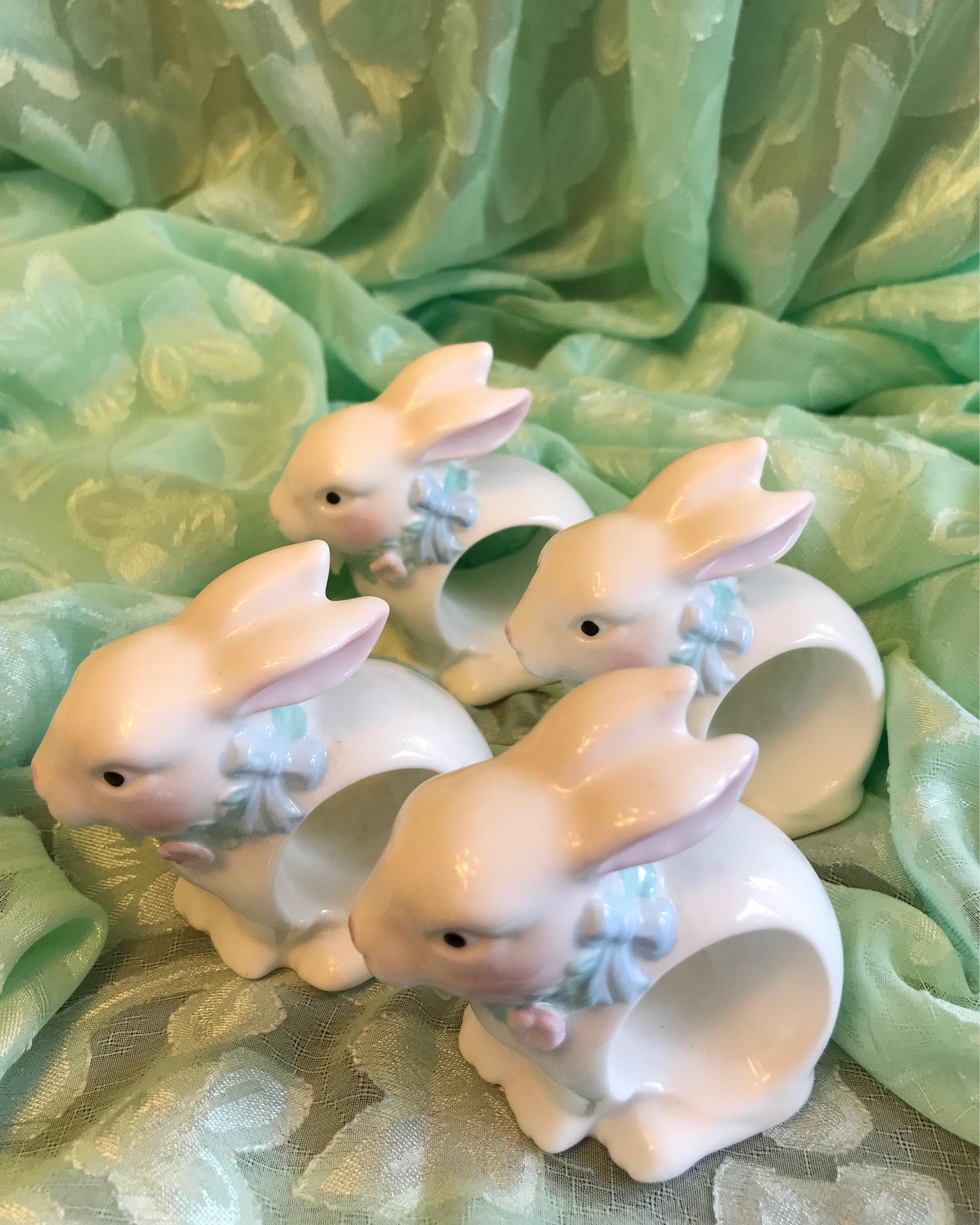 Porcelain Bunny Napkin Rings, Figural Bunny Napkin Rings, 4 piece