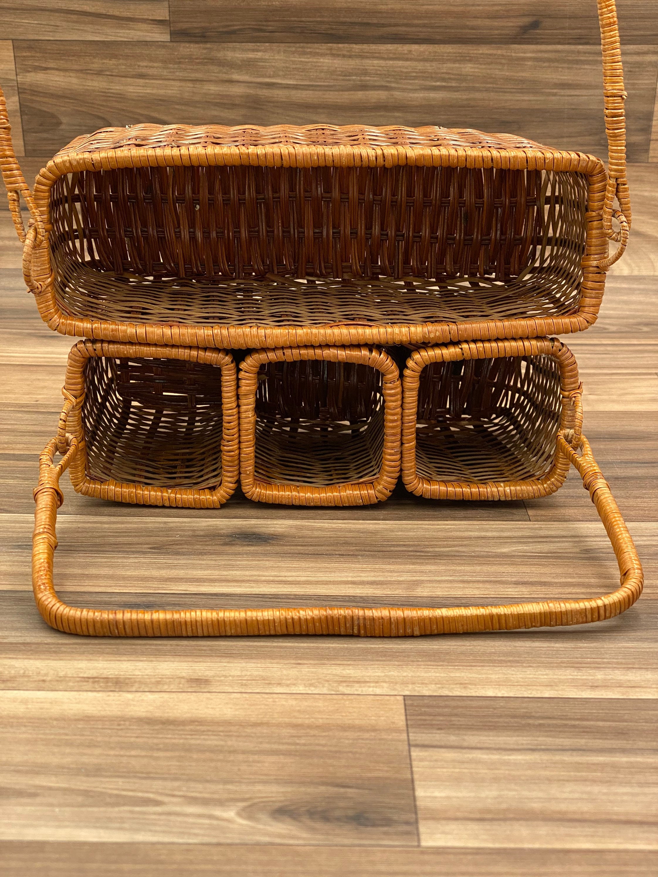 Vintage Flatware caddy, silverware holder, Basket carrying bin, Utensil