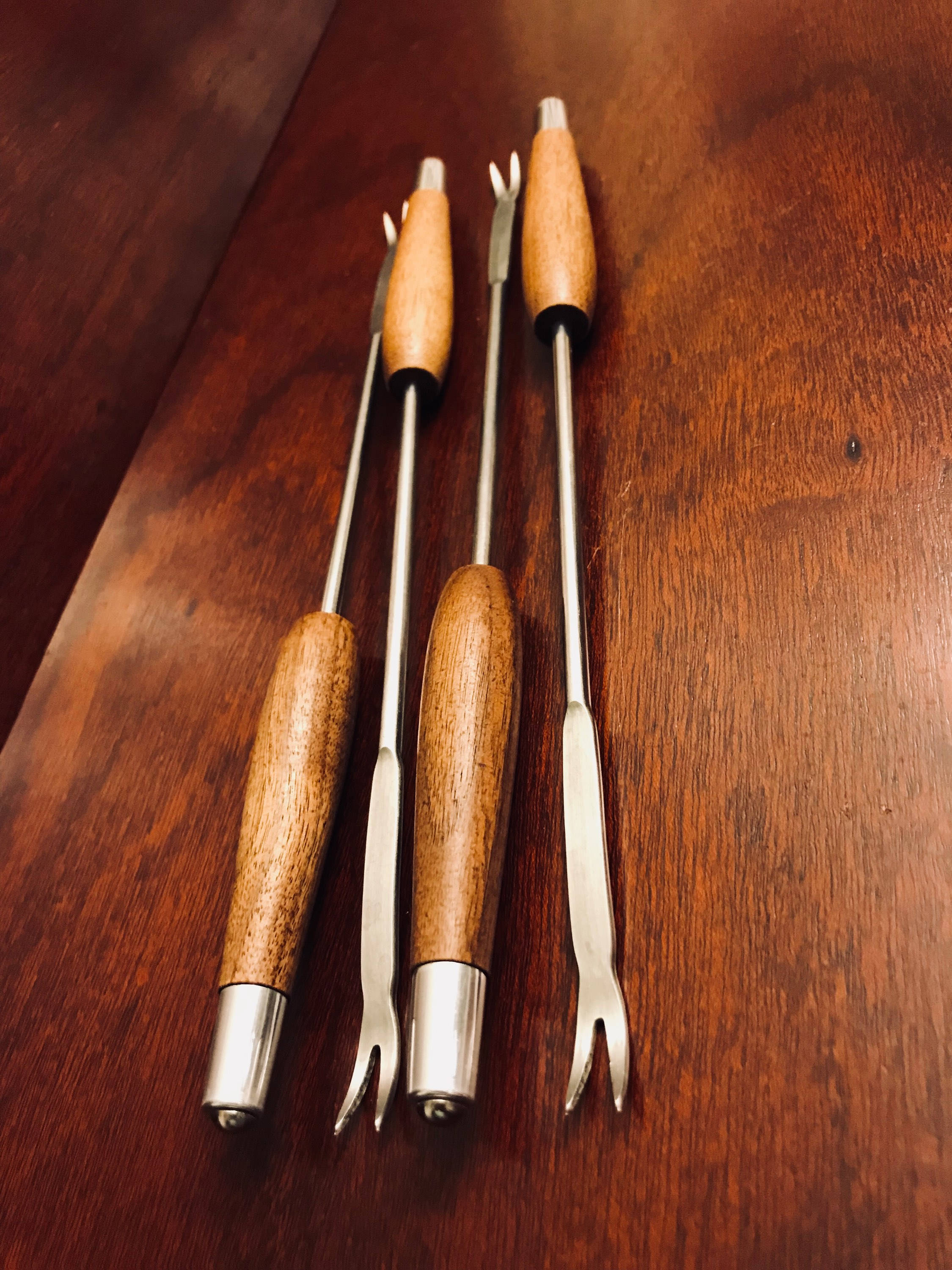 Danish Modern Fondue Forks with 2 prongs, Set of 4 fondue Party forks
