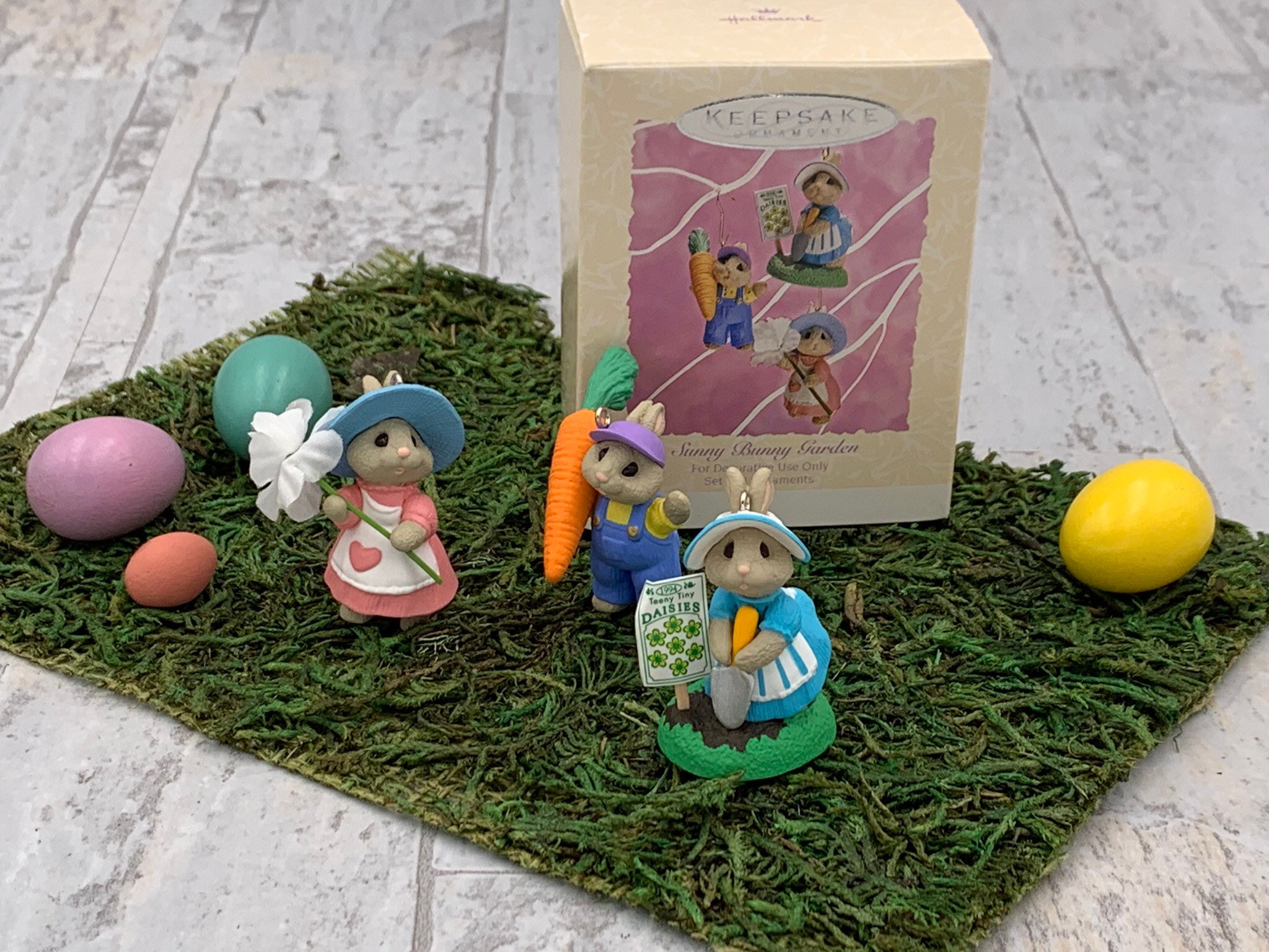 Vintage Sunny Bunny Garden Hallmark Ornaments, set of 3