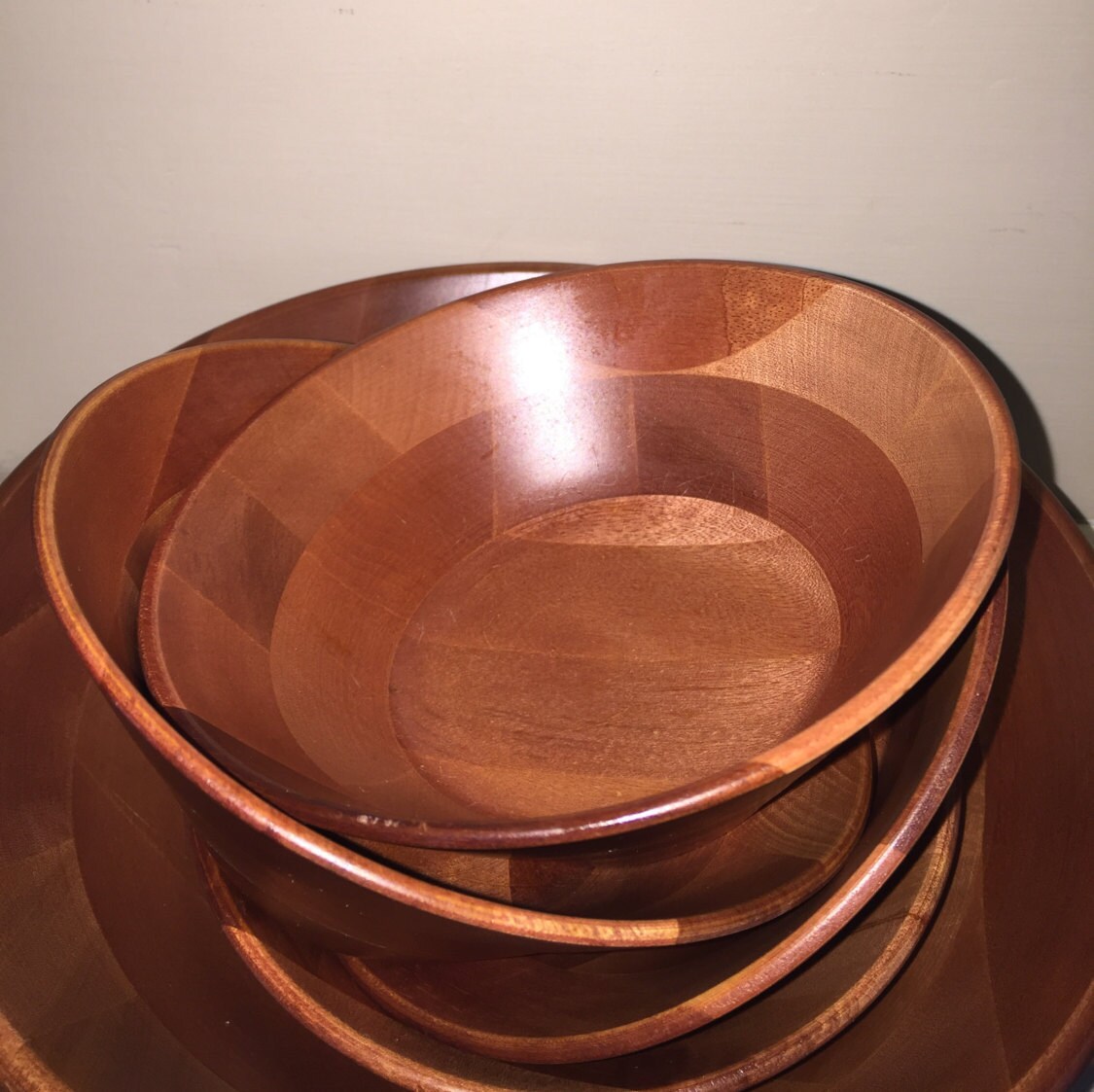 Wooden bowls, Large serving bowl with matching small bowls, wooden