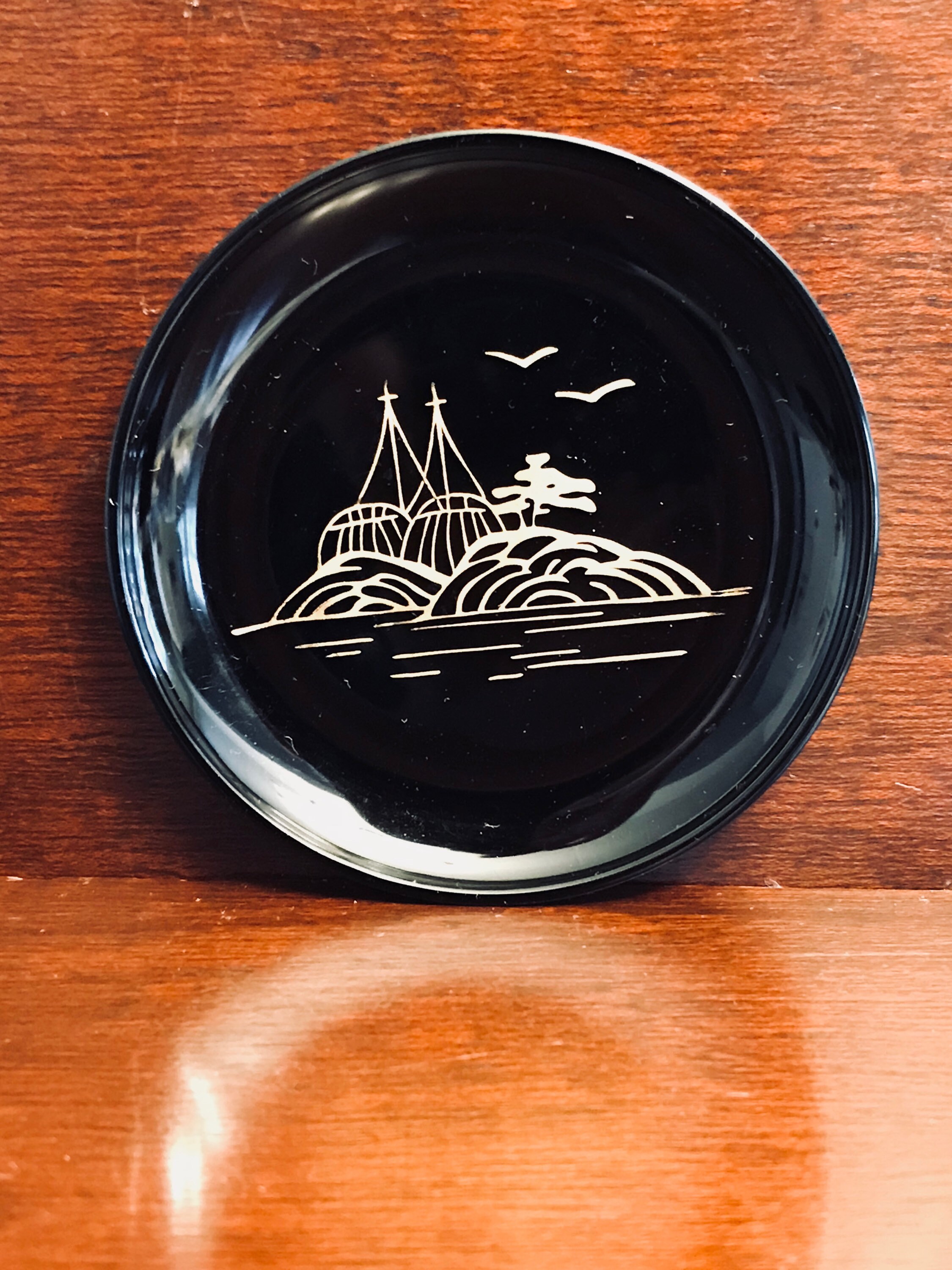 Asian Coaster set, Japanese Coasters in case, etched metal lid, set of