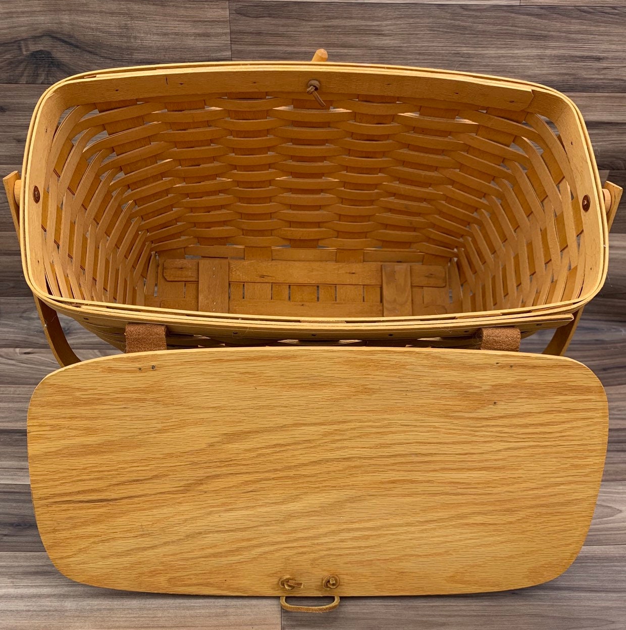 Vintage Longaberger Basket Rustic Home Decor, Magazine Basket with lid