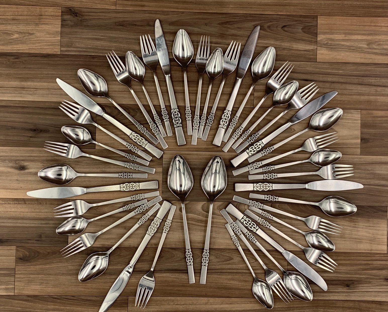 Vintage Flatware set Danish Scroll MCM Flatware Service for 8