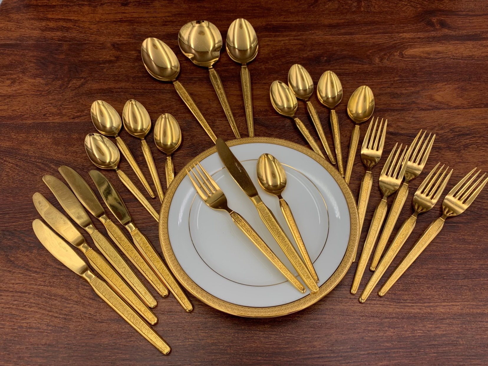 Vintage Royalton 7 Gold Flatware, Gold Electroplate Flatware, Hollywood Regency