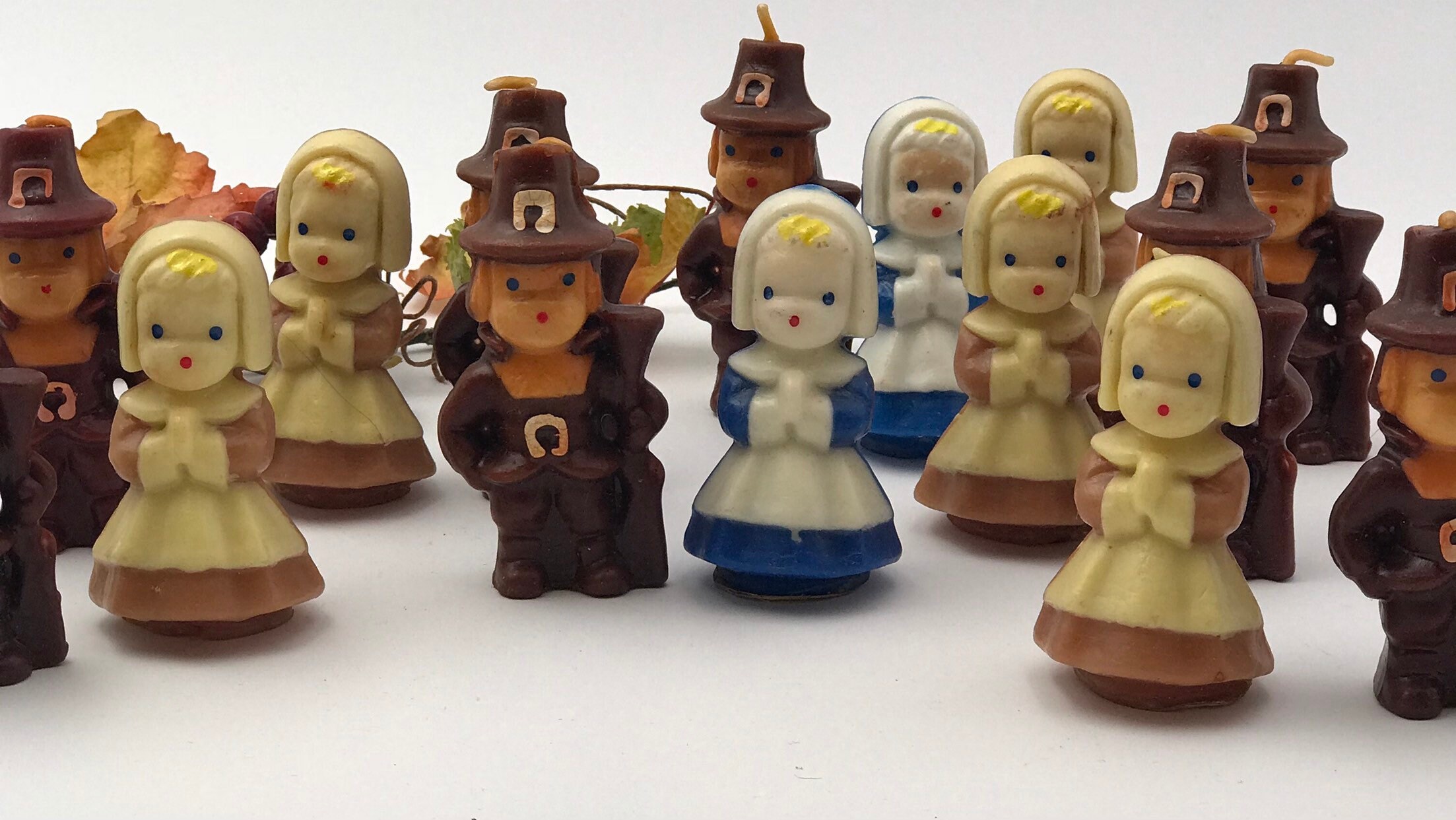 Vintage Pilgrim Thanksgiving Candles By Gurley Large Set Of Figural Pilgrim Couple Candles