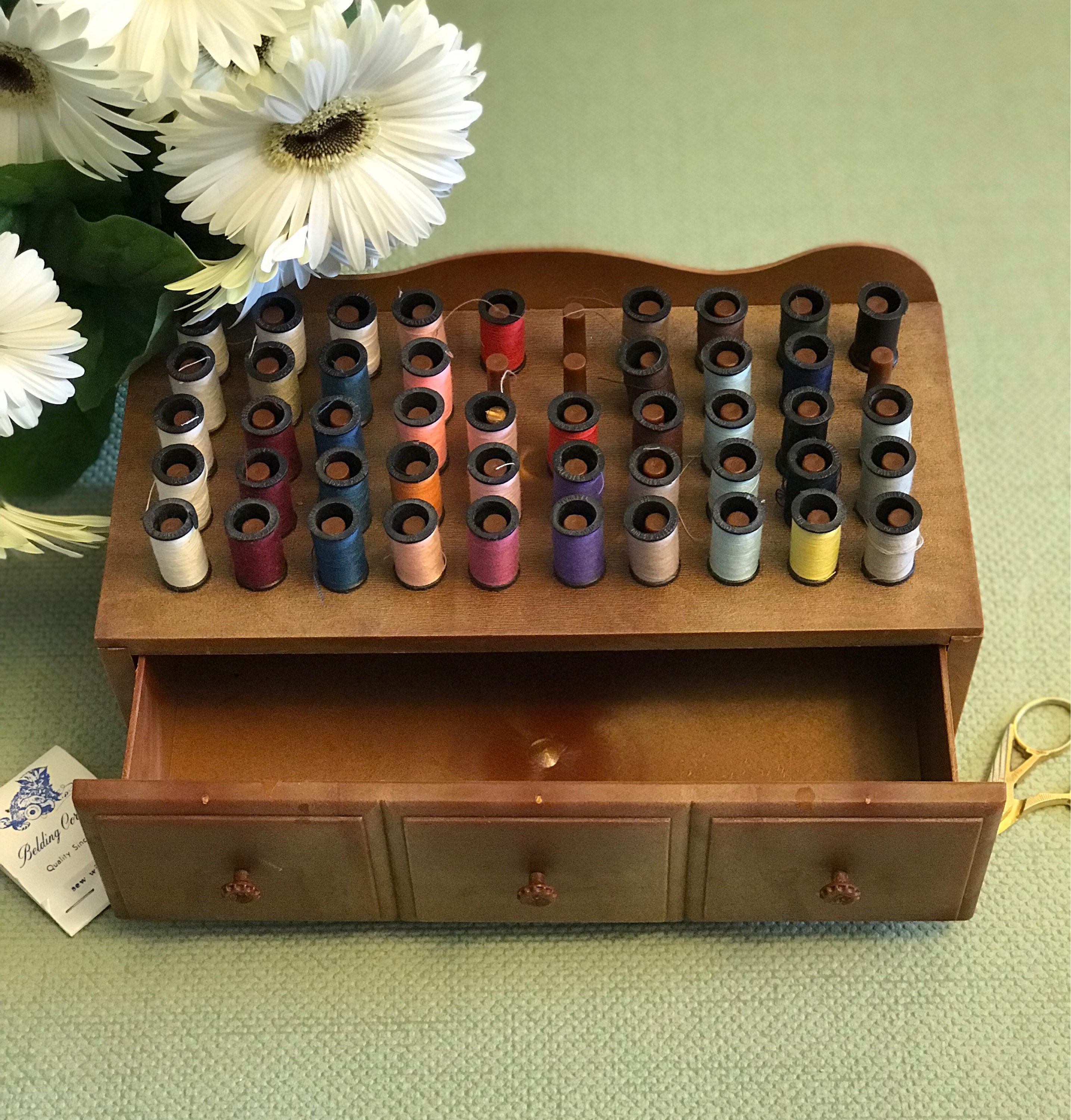 Vintage Sewing Box, Mini spools of thread, Sewing Storage, Sering Box