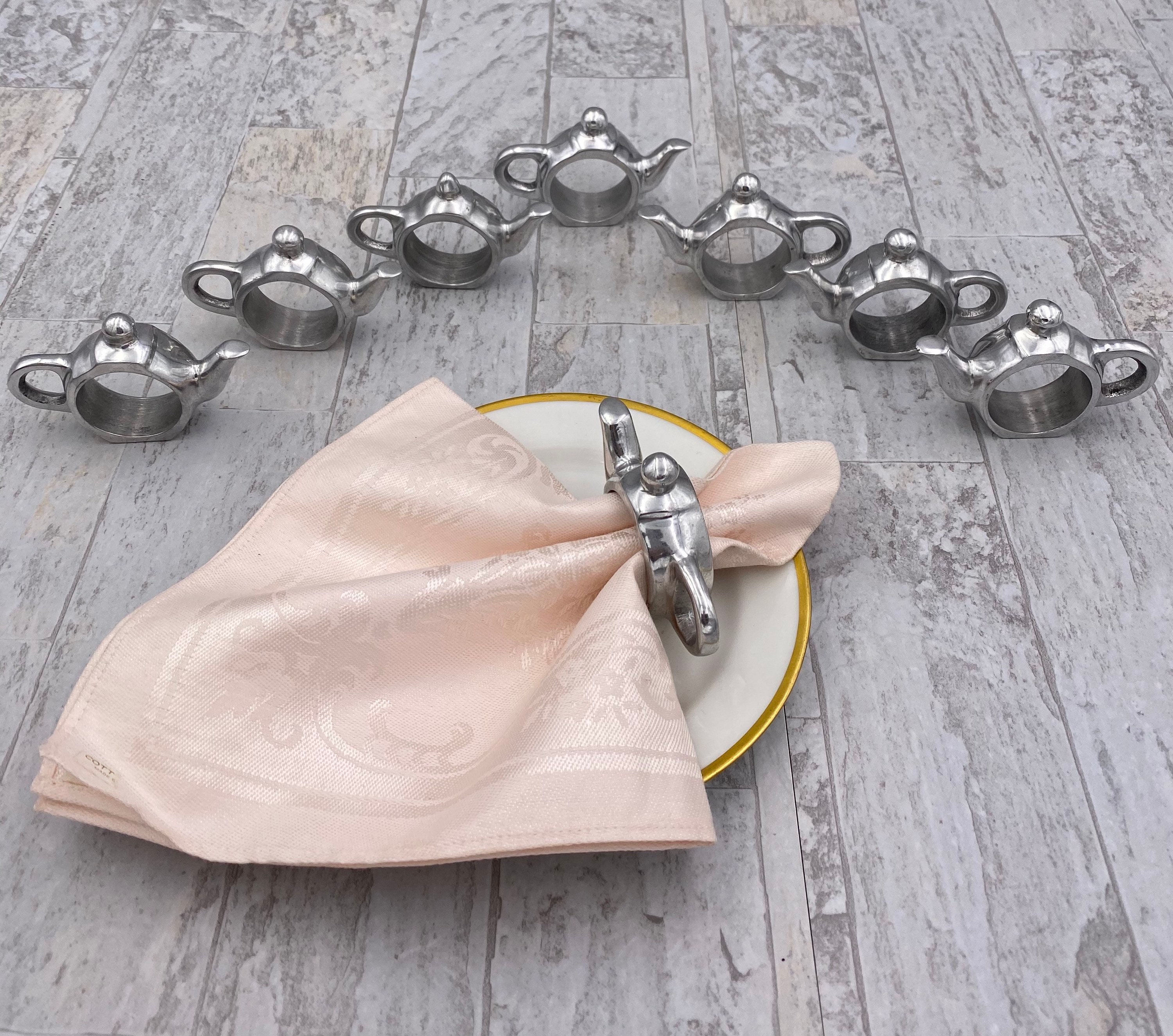 Teapot Napkin Rings, Figural Napkin Holders, 8 piece set, Tea party