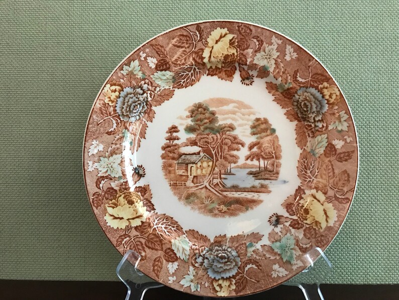 Vintage Transferware China dinner plate Nasco Mountain woodland China plate Buffet Dinner plates