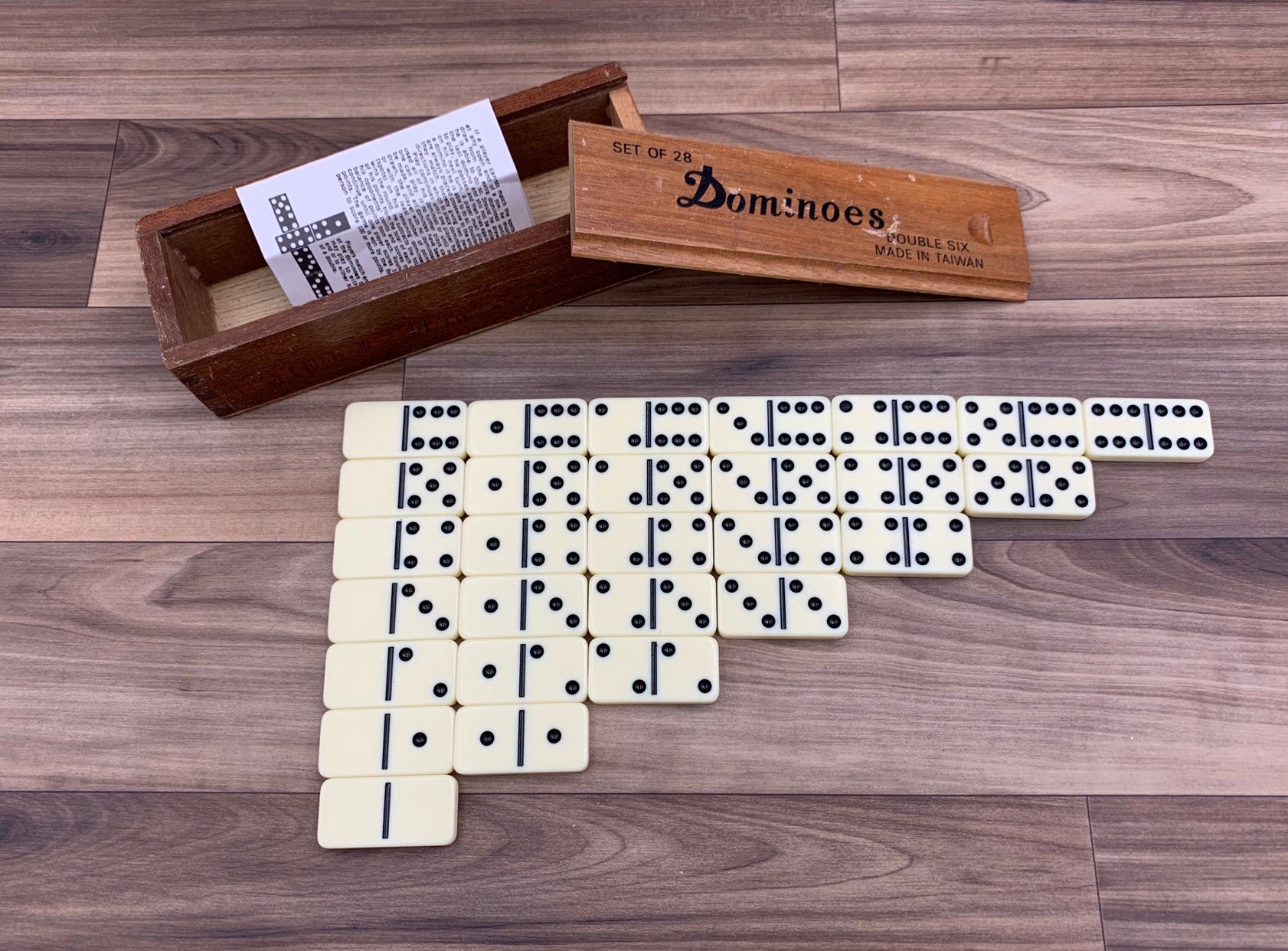 Vintage Dominoes in Wooden box, Double Six Dominoes Family Game night Gift for Him