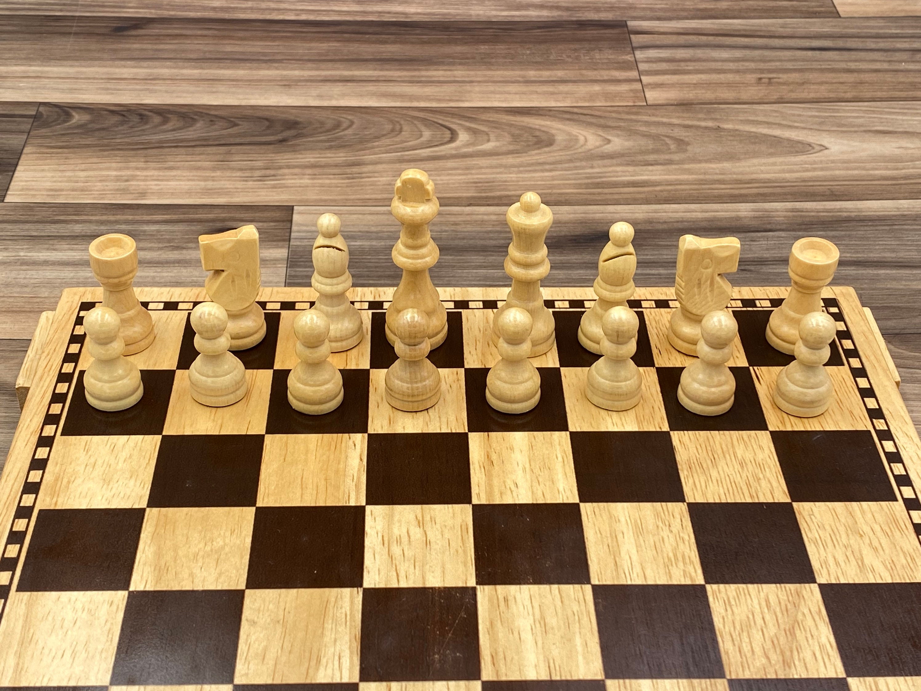 Vintage Wood Chess Set with wood chess board, Game night, Cardinal