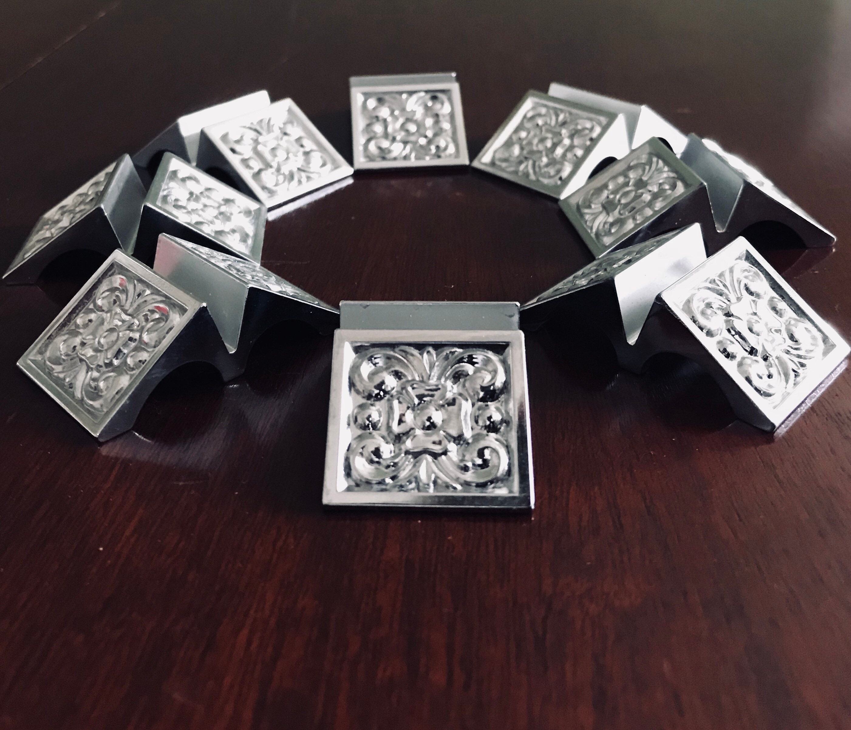 Vintage Knife Rests, Decorative Metal Placecard holders, ornamental