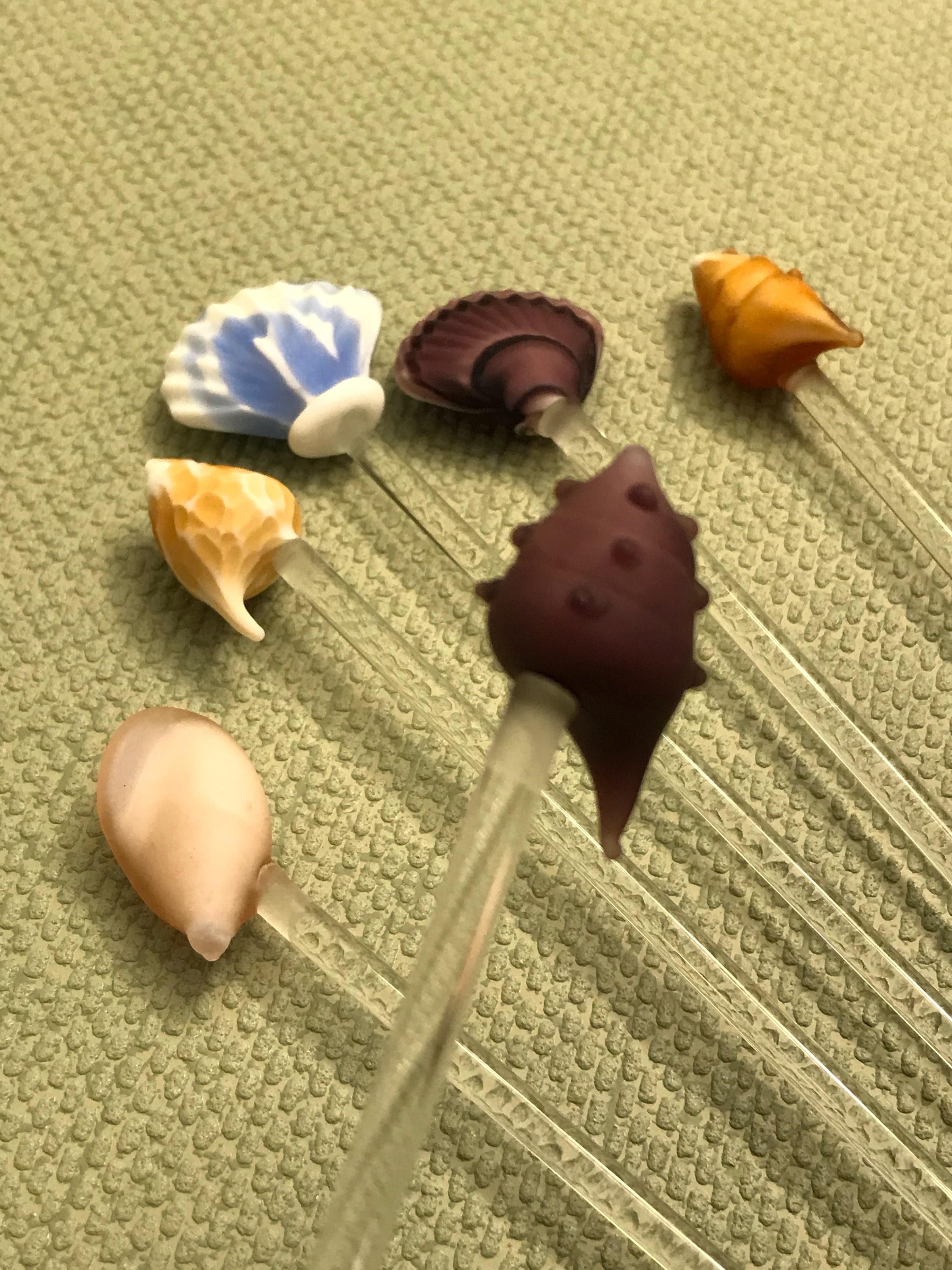 Shell Shaped Glass Swizzle Sticks, Glass stir sticks, Beach themed