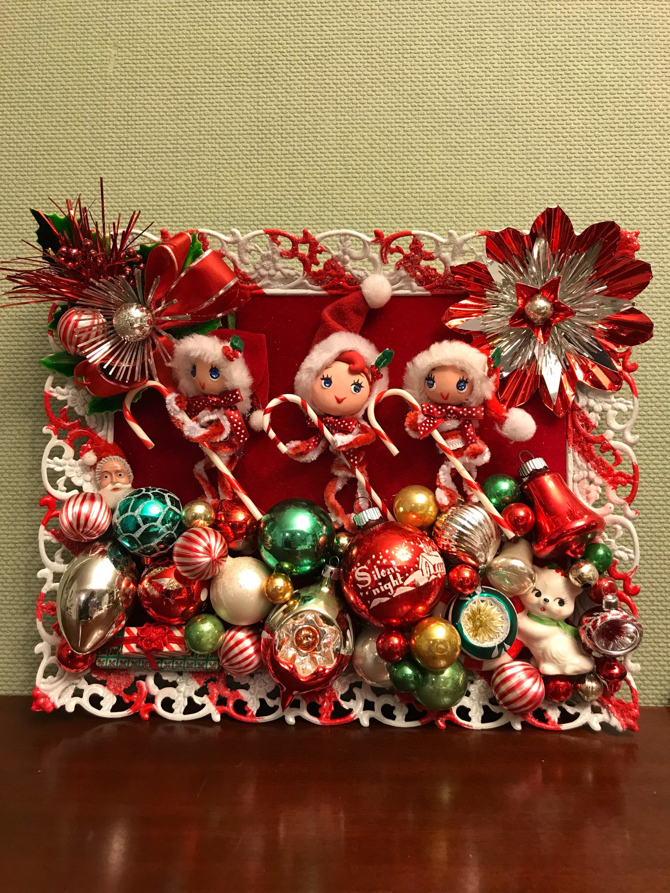 Vintage Christmas Ornament Art, Kitschy Christmas, Pixie Elves in