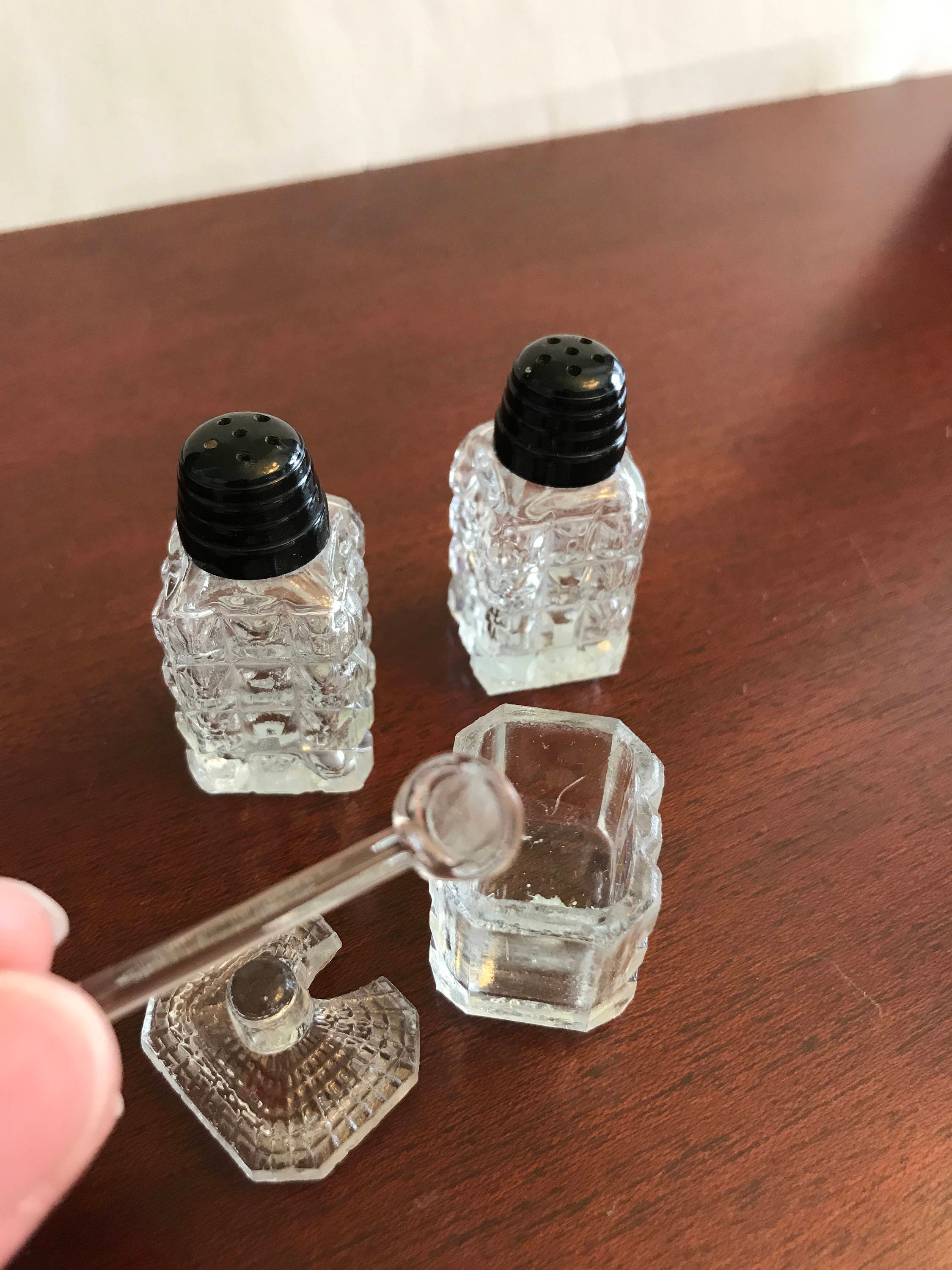 Salt Pepper Shakers with Mustard Pot Vintage Mini Condiment set