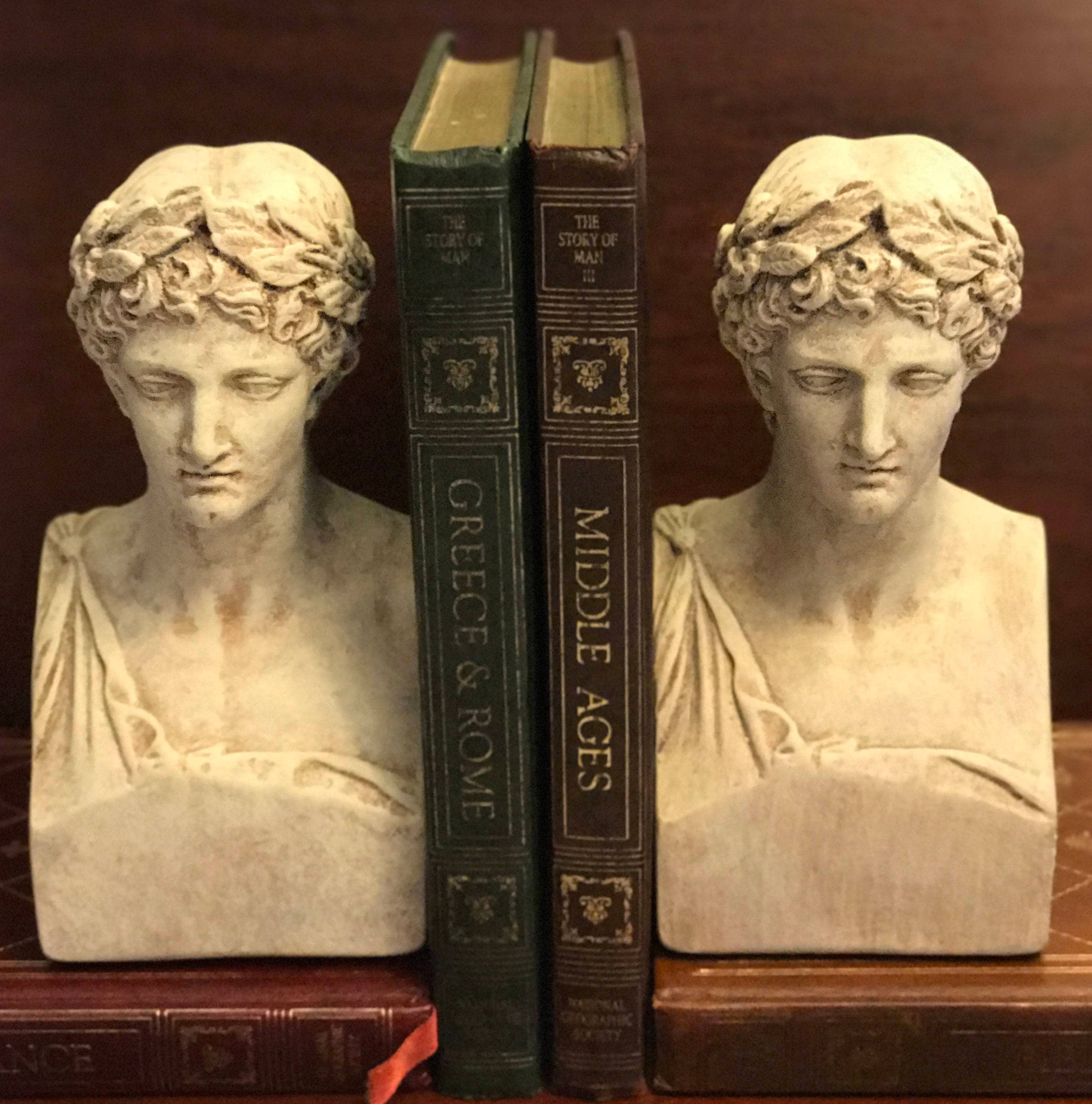 Grecian Bookends, Busts of Caesar Bookends, Plaster cast, Sculpted