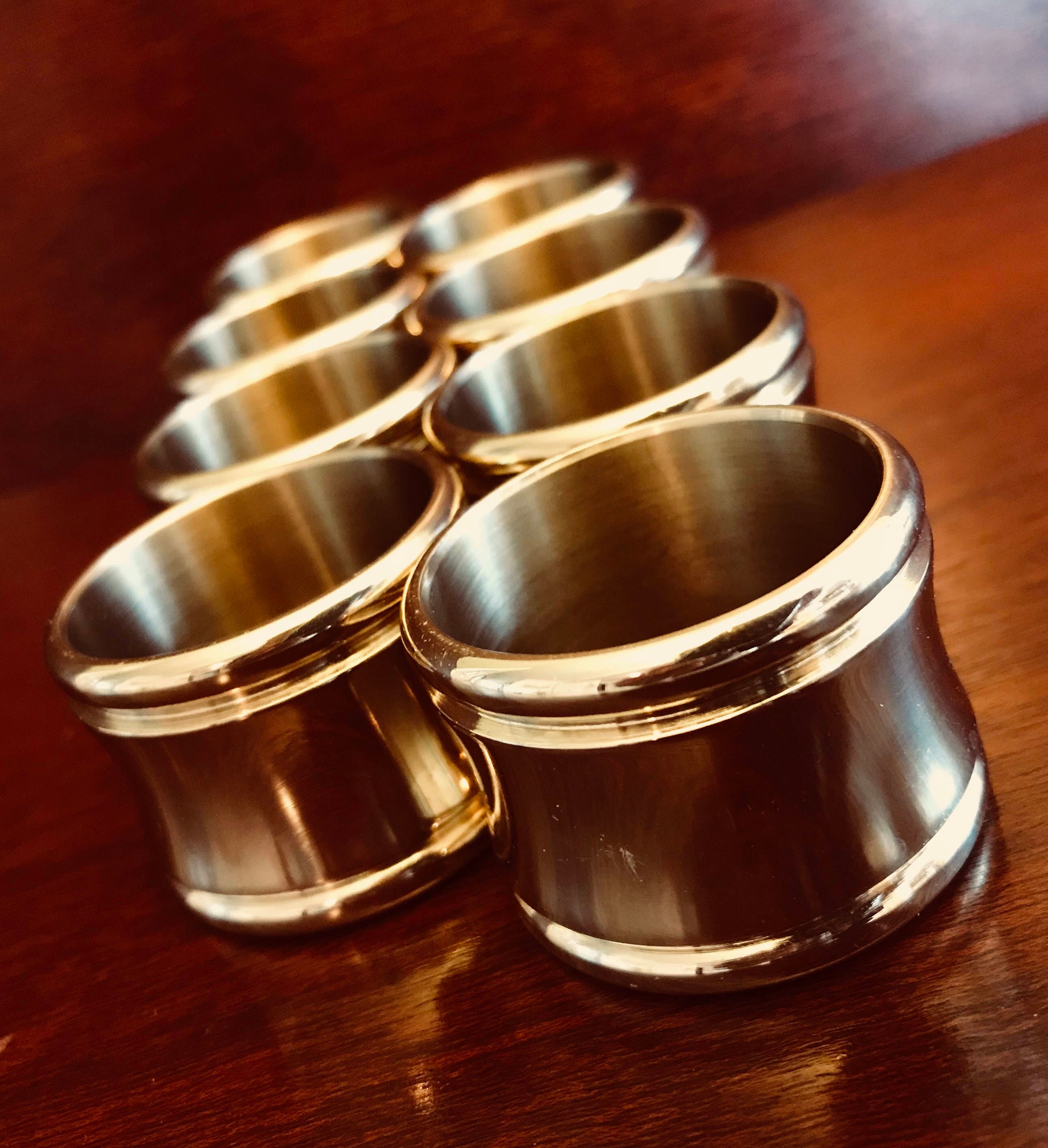 Vintage Solid Brass Napkin Rings, 8 piece set, Holiday dinner Napkin